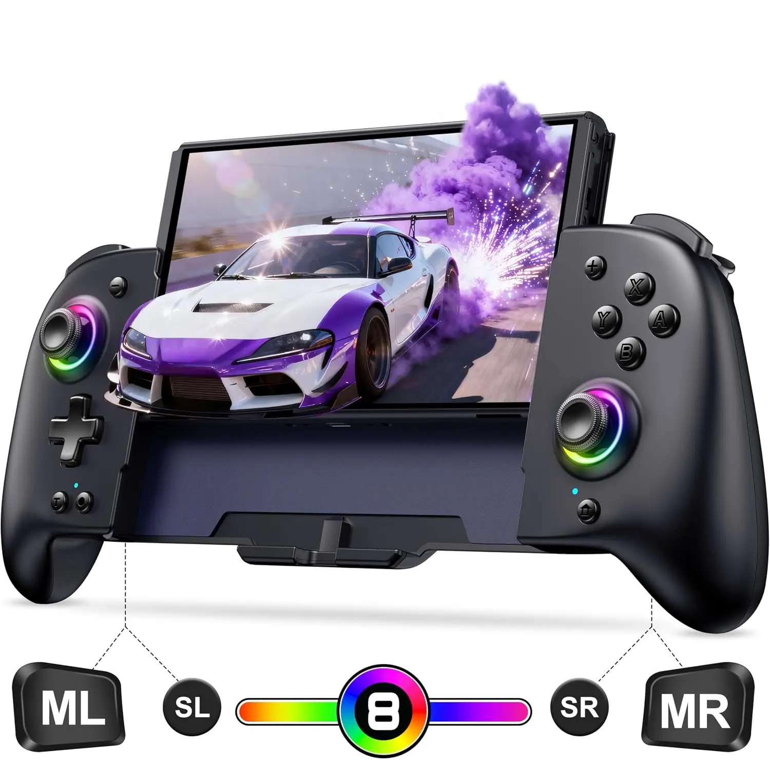 Controllers for  /OLED Controller, Full-Size  Joy-pad for  Handheld Mode,  Accessories  Pro Controller with RGB Light//Turbo/Macro/4  Slot