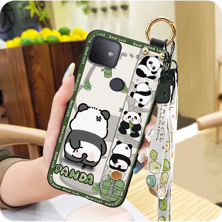 Wrist Strap Durable Phone Case For TCL T-Mobile Revvl 4Plus Kickstand protective Wristband Soft case Back Cover panda Silicone Waterproof ring Dirt-resistant Cartoon Anti-knock