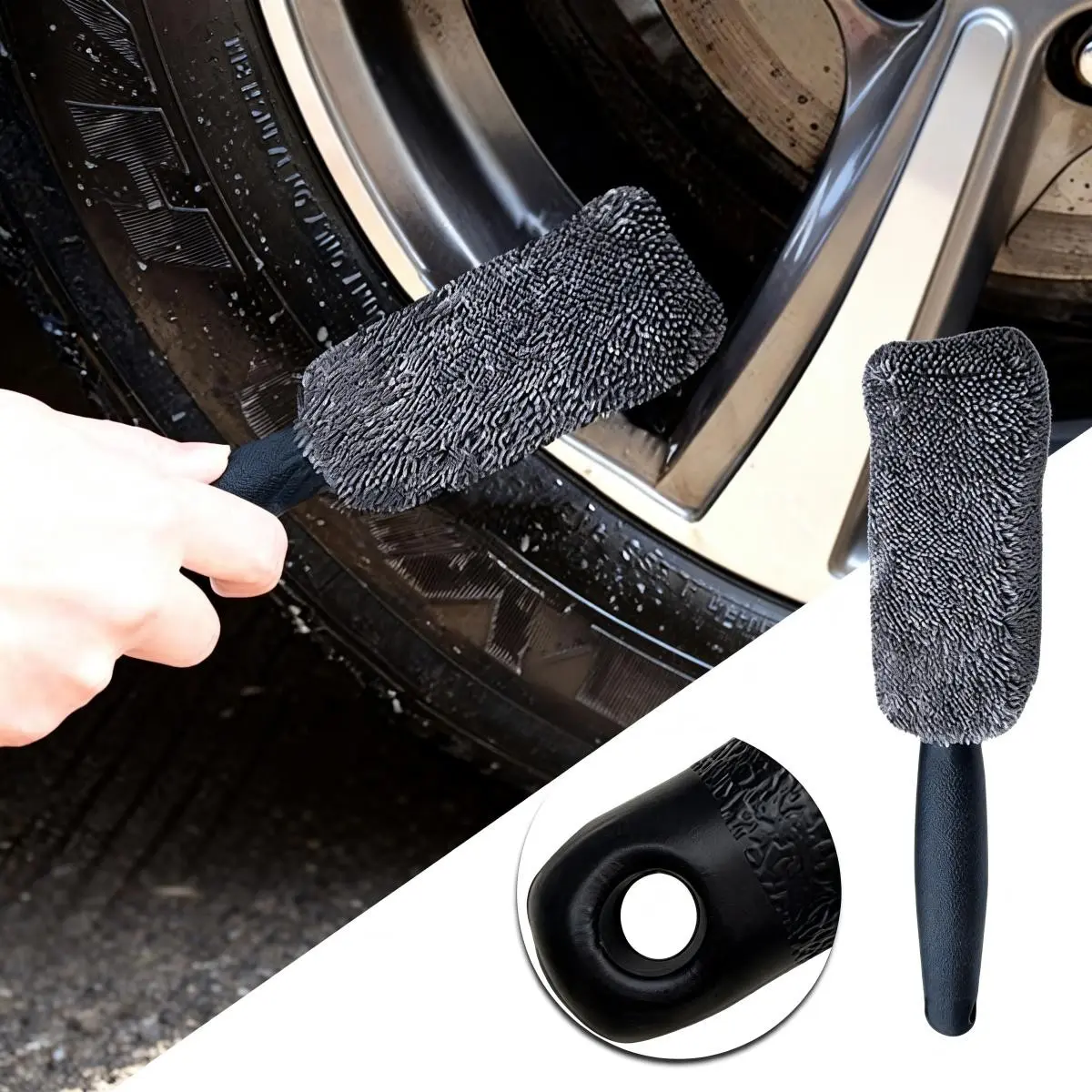 1pcs Car Wheel Microfiber Brush, Tire Cleaning Brush, Long Handle Soft Sponge Brush, Automotive Wheel Cleaner, Car Washing Tool, Car Wash Accessories