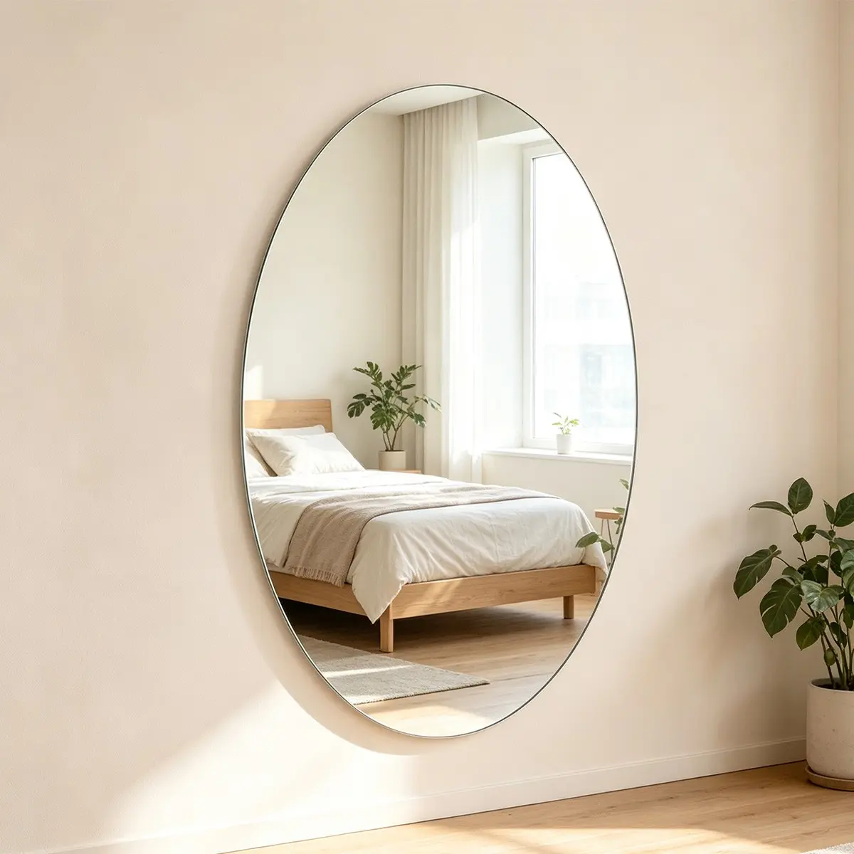 1/2/4/6/8/10pcs 16 x 10.5 inch Frameless Oval Wall Mirror for Bathroom Sink, Non-Glass Shatterproof Acrylic Mirror Tile for Wall, Vanity, Bedroom, Living Room, Entryway, Dorm Mirror Wall Sticker, Dorm Decoration, Home Decor, Double-sided Tapes Include