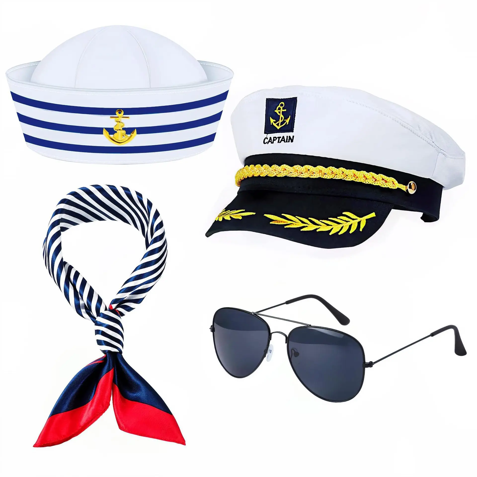 Beach Party Sailor Hat and Scarf Set, Yacht Captain Hat, Fashion Style, Music Festival, Beach Party, Carnival, Bar, Nightclub, Role Play