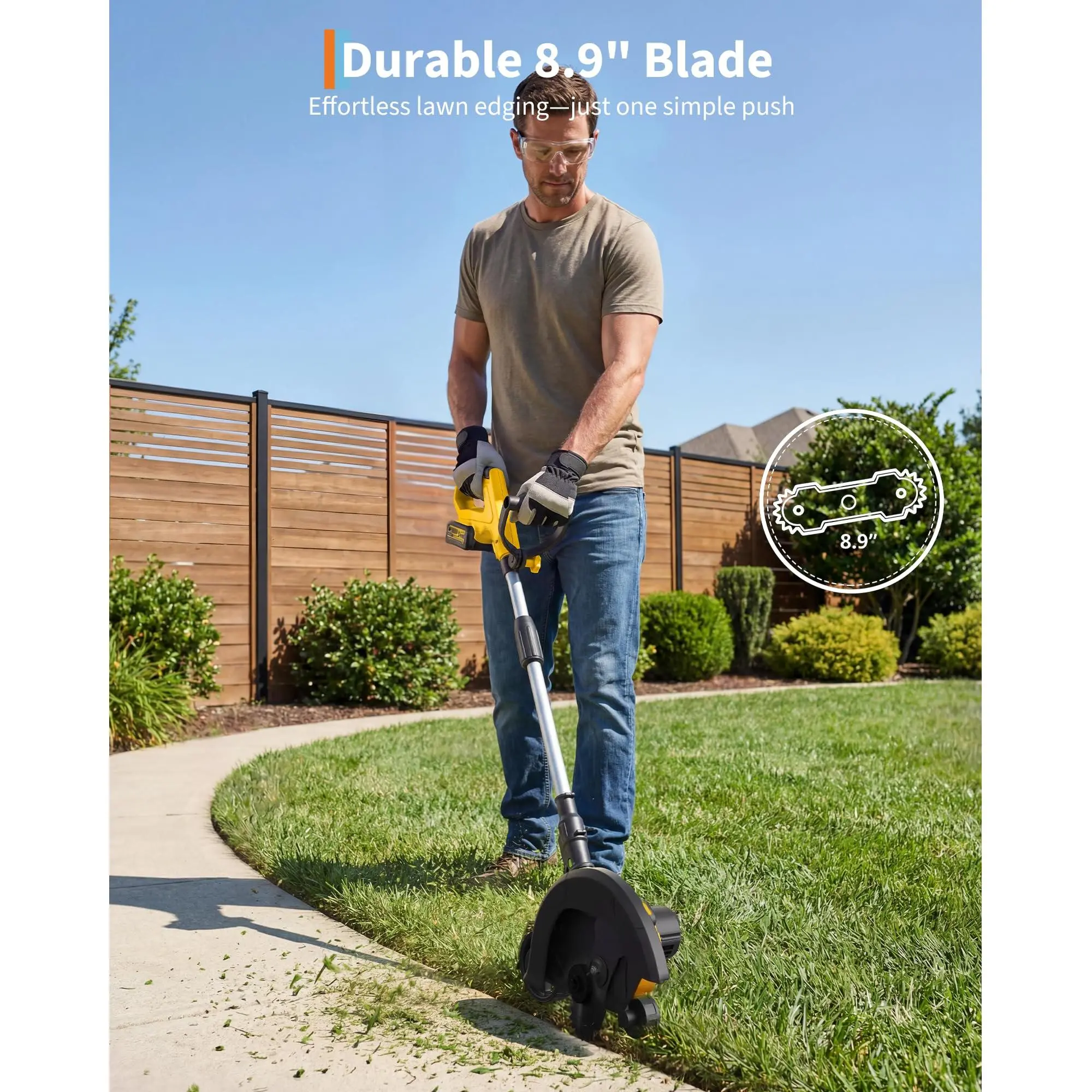 20V Cordless Lawn Edger, Wireless Lawn Edger and Trimmer with 9-Inch Blade, 12-Inch Cut Width, 3 Depth Settings Lawn Edger 4.0 Ah Battery for Yard, Garden, Patio,Yellow