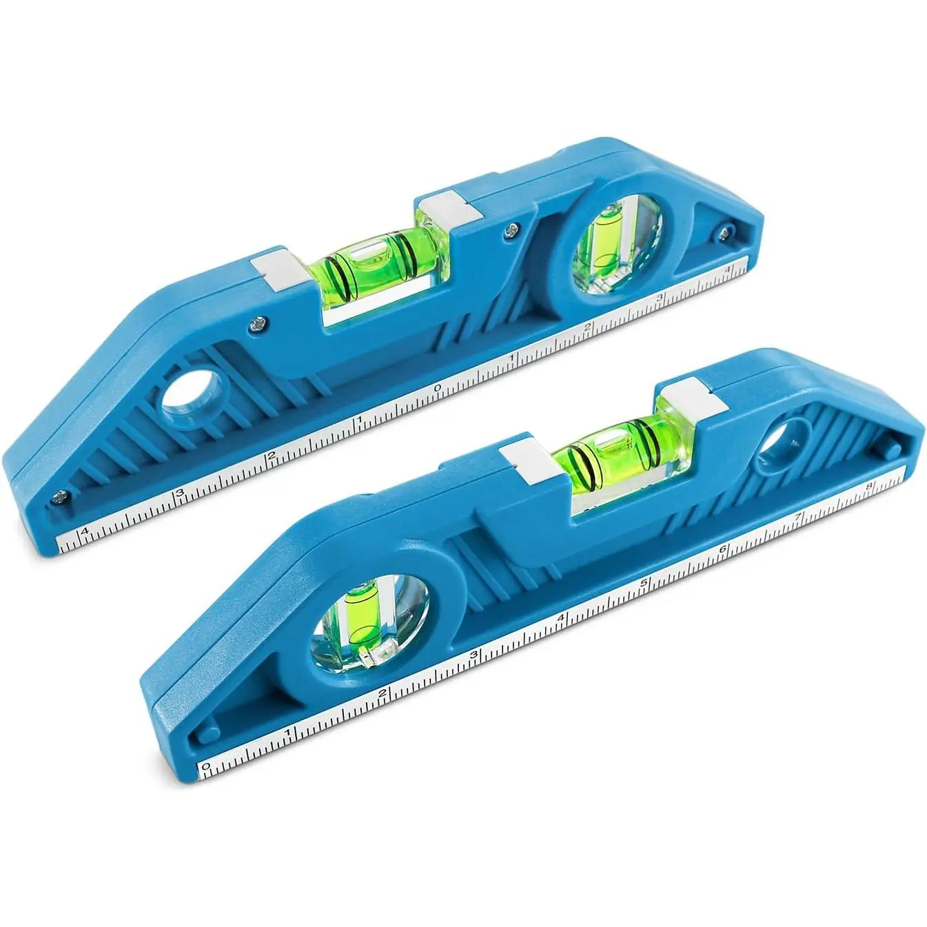 2- Torpedo Level Set, 9 Inch  Level, with 0°/90° Bubbles, Large Viewing Window, V- for Conduit Bending, Sea and  scale. (Azure, 2 Pack)