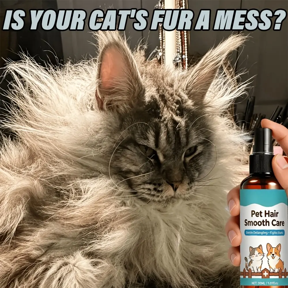 Pet Detangling Spray – Suitable for dogs, cats, and small pets; effortlessly loosens stubborn tangles, eliminates static and frizz, and prevents future matting. A gentle, non-greasy, leave-in formula.