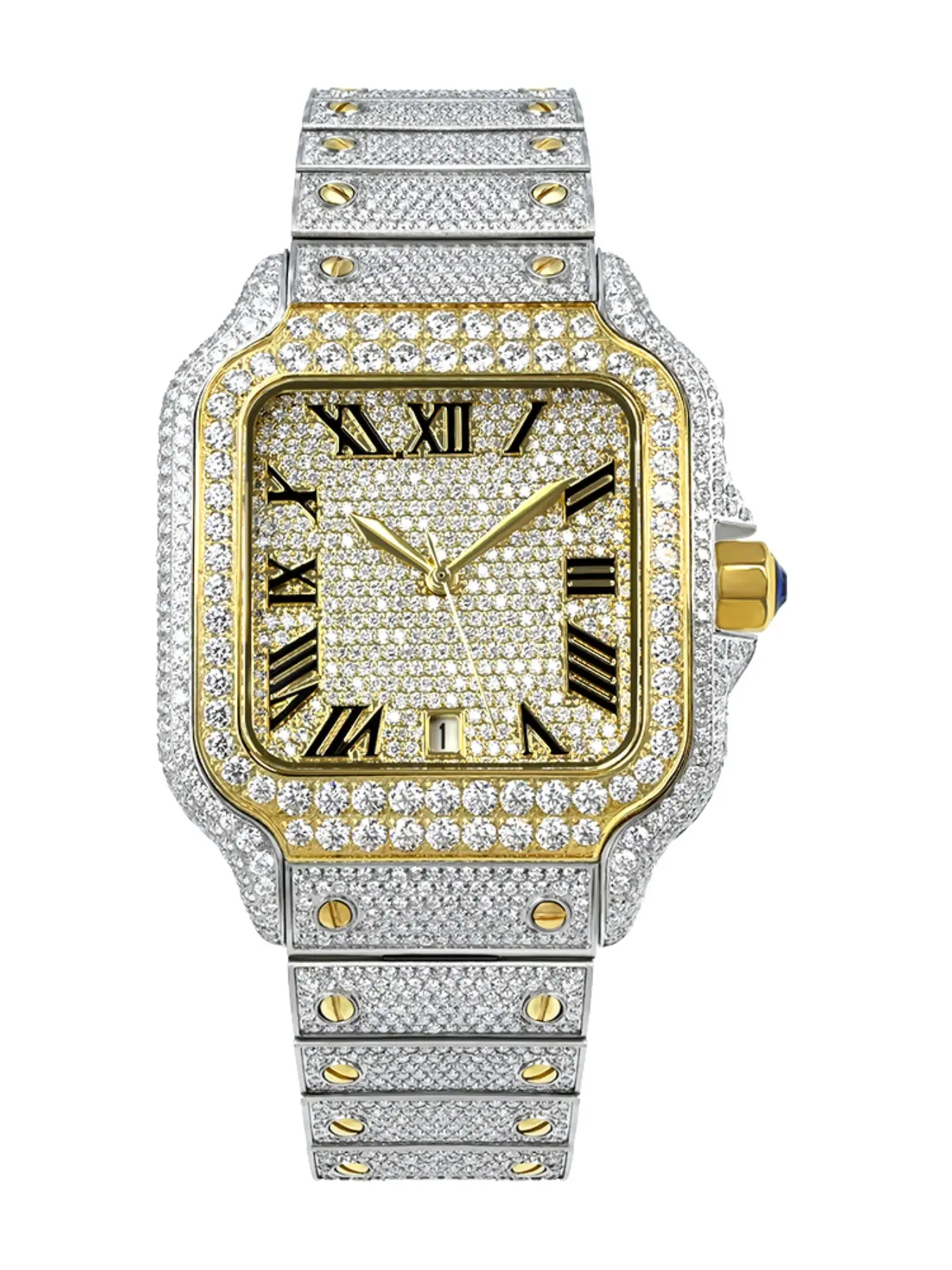 Moissanite Automatic Mechanical Watch, Stylish Watch, Luxury Fashion Stainless Steel Square Diamond-Embedded elegant analog dial Watch, All Seasons Wearable