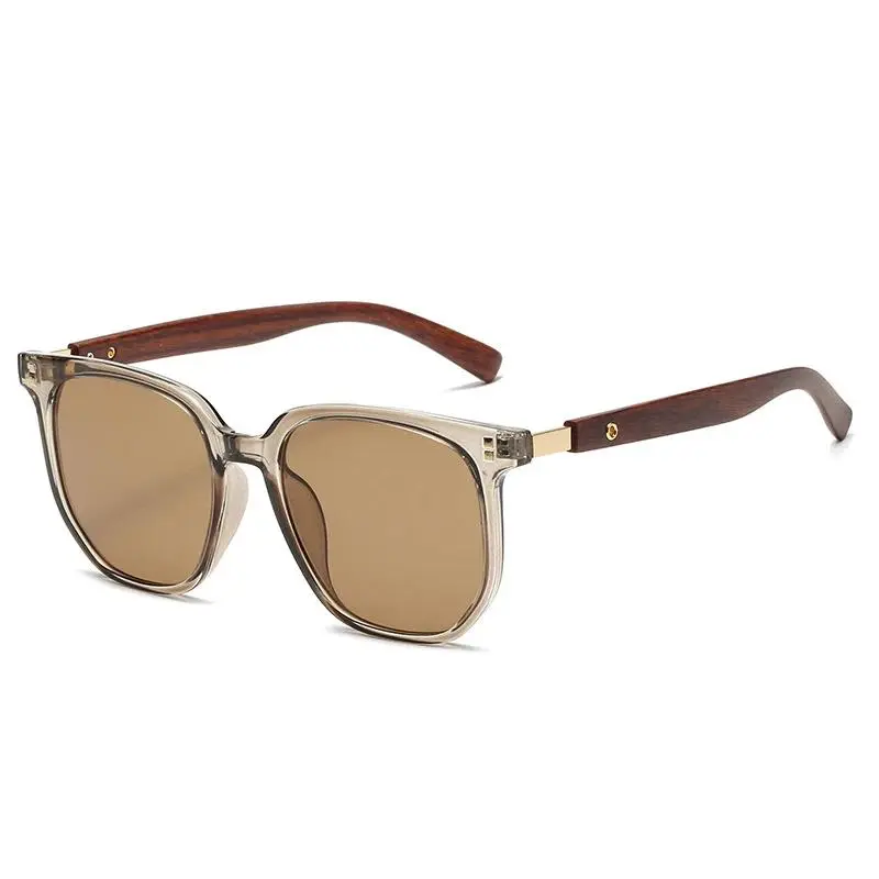Trendy Wooden Grain Leg TR90 Sunglasses, Men Women Korean Square UV400 Protective Sun Glasses S2299