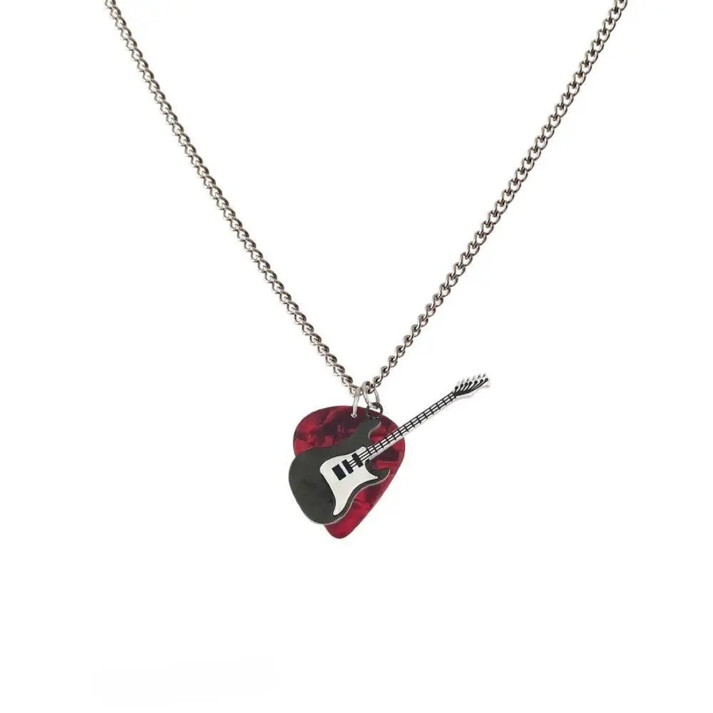 Punk Rock Guitar Pick Pendant Necklace - Funky Unique Men's Hip-Hop Couple Matching Jewelry, Versatile Commemorative Accessory for Daily Commute or Concert