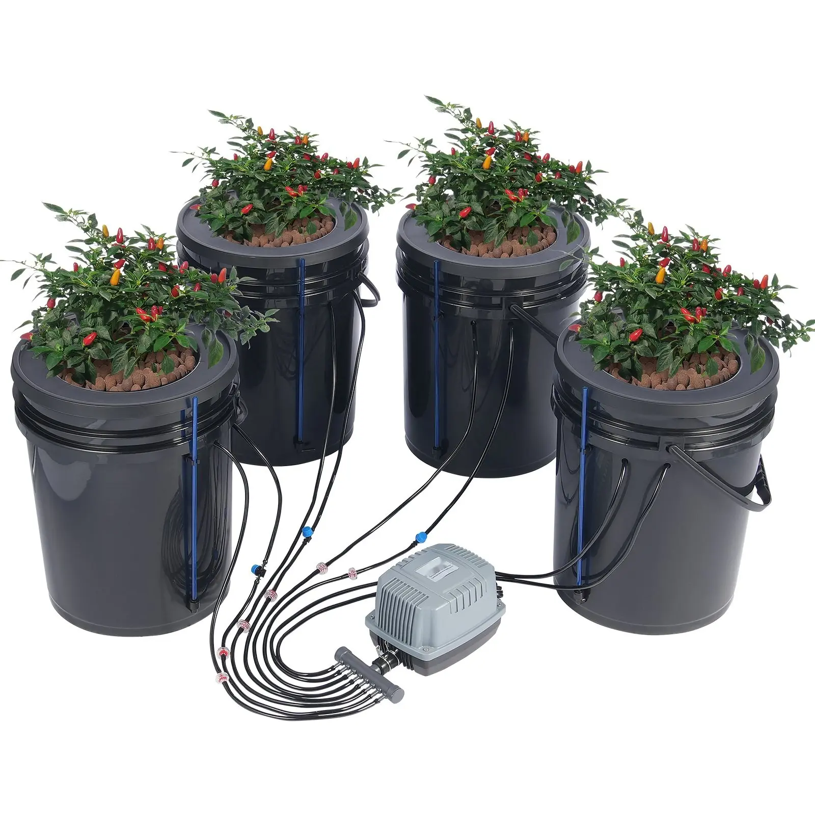 DWC Hydroponics System for Home Gardeners - 4 PP Buckets Deep Water Culture Kit with Top Drip Irrigation, Aeration Pump, Nutrient Reservoir, Round Baskets, Easy Assembly, Scalable for Balcony/Office