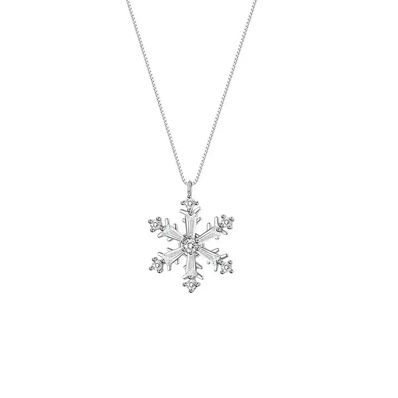 Women's Elegant Rotating Snowflake Artificial Gemstone Necklace - Korean-Style Light Luxury 2026 New and Popular High-End Pendant, Birthday Gift for Female for Any Occasion A10209-XL