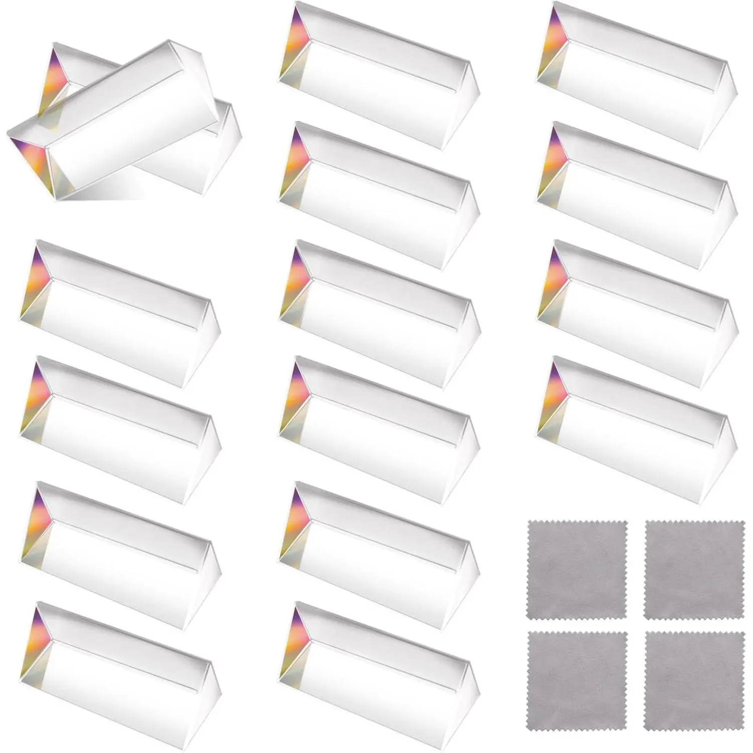 14 Pcs 2.4 Inch Clear Glass Triangular Optical Prism with Cleaning Cloth for Photography Effects, Physics Teaching Light Spectrum and Optics Experiments