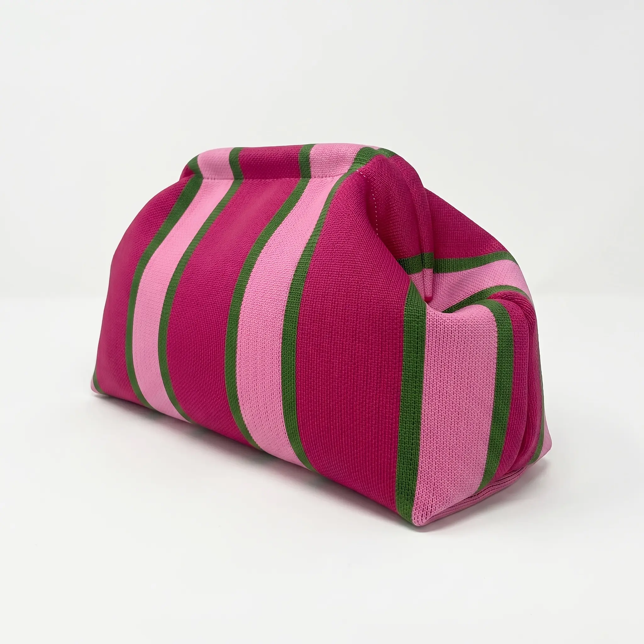 2026 New Summer Beach Women'S Knitted Striped Clutch, Knitted Dumpling Striped Ruffled Cloud Bag, Evening Clutch, Large Capacity Commuter Makeup Bag