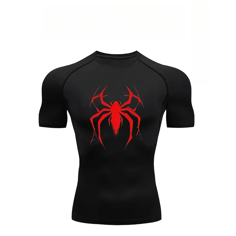 1-Pack Men's Quick Dry Compression T-Shirt with Spider Print, High Stretch Breathable Athletic Base Layer Tee, Moisture Wicking Performance Shirt for Gym, Fitness, Running, Daily Active Wear, Workout Clothes