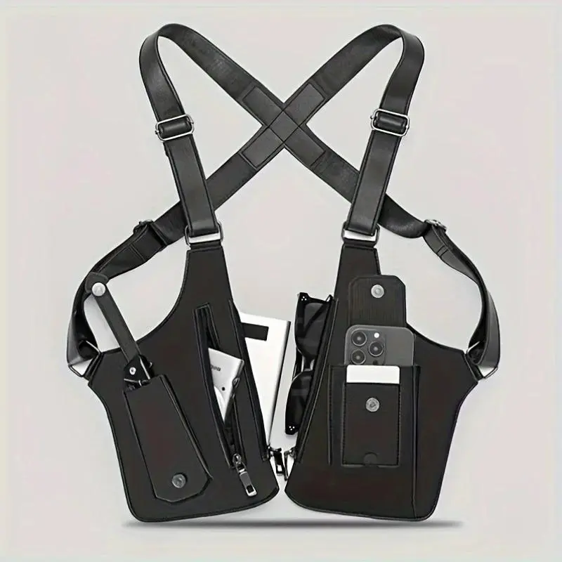 Men's Vintage Leather Shoulder Holster, Anti-Theft Underarm Bag with Adjustable Strap, Multi-Functional Accessory for Travel & Cycling, Leather Bags, Adjustable Strap Bag