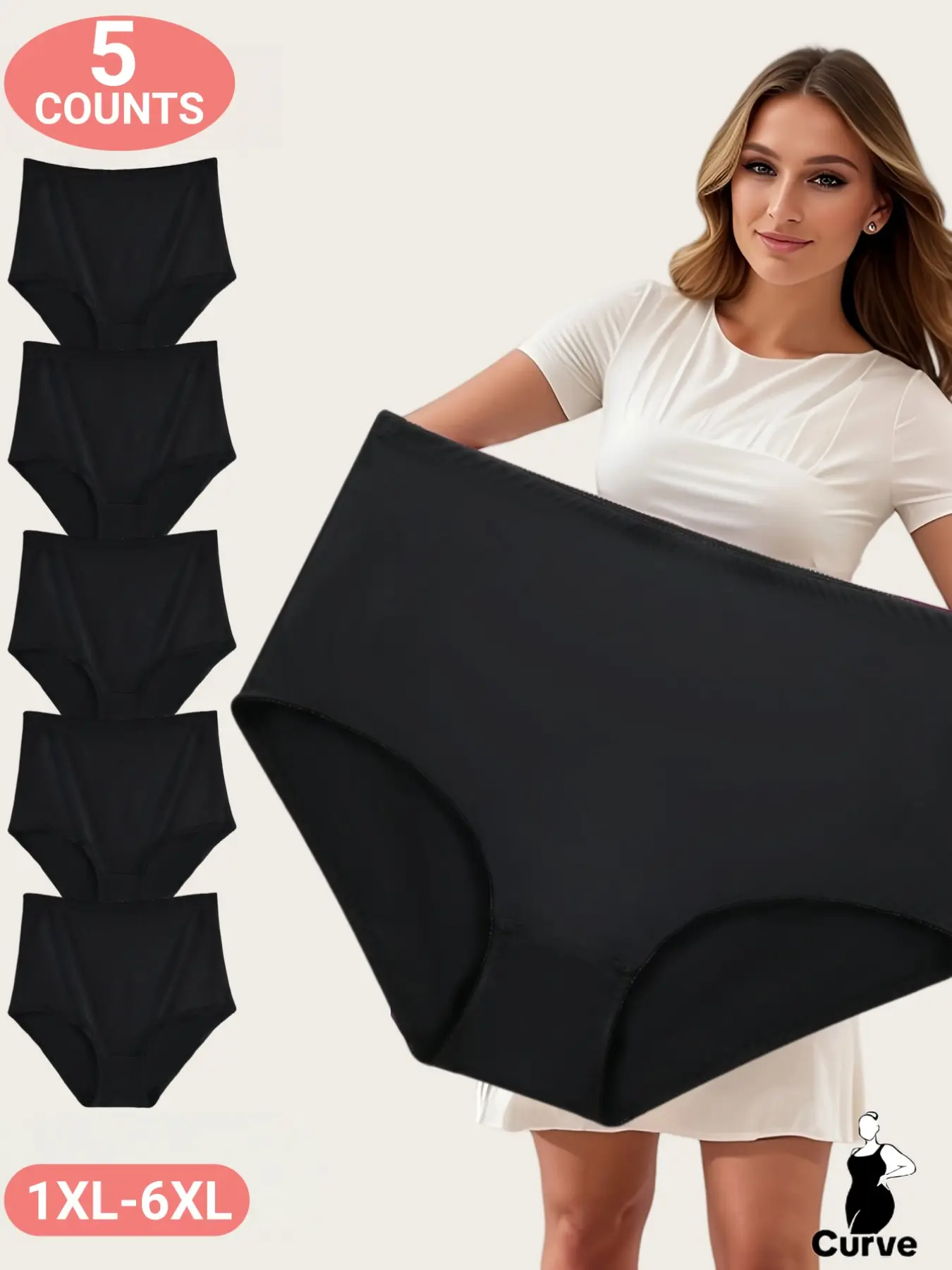 1XL-6XL,Plus Size High-Waisted Triangle Panties for Women, Breathable Panty, Comfort, Full Coverage Briefs, Elastic Waist Underwear, Plain Colors, All Seasons