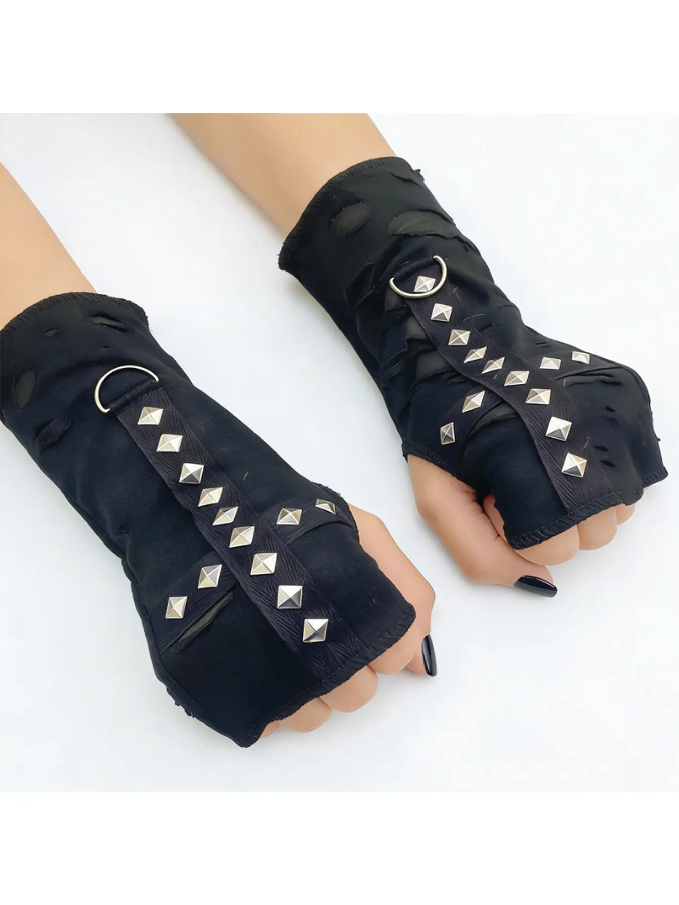 Punk gloves dark gothic cross studded women's arm sleeves motorcycle style short fingerless sleeves