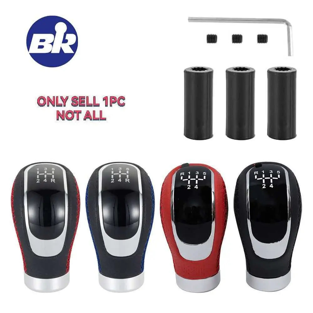 Generic Manual 5-Speed Car Gear Shift Knob, Leather Stitching Modification, Includes 3 Adapter Types, Universal Fit for Manual Transmissions