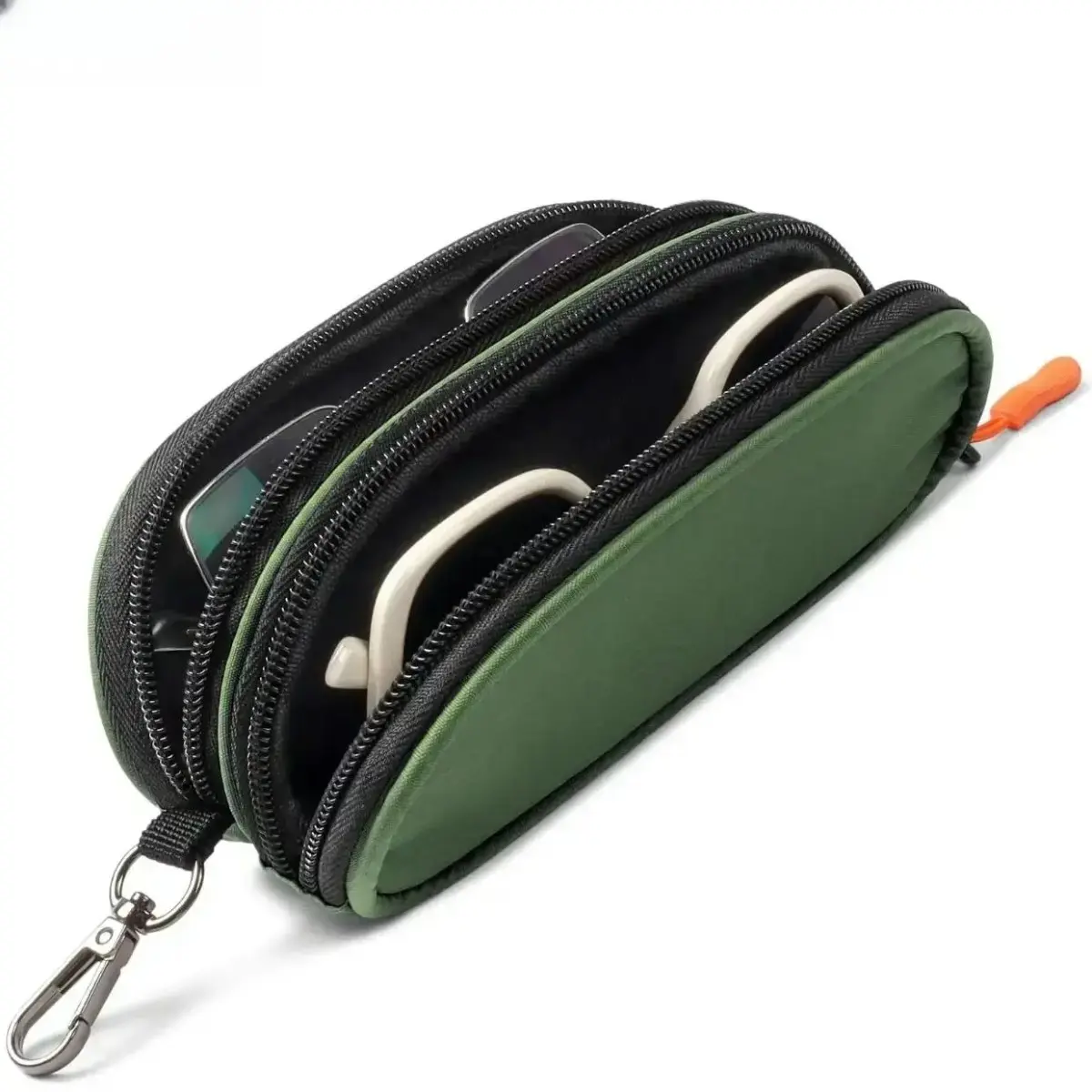 Geometric Pattern Eyewear Organizer, Soft PVC Dual Compartment Glasses Storage Case with Zip Closure & Keychain Clip for Adults, Portable for Travel, Portable Sunglasses Organizer, Eyeglasses Holder, Bag Organization, Eyeglass Holder, Unisex, Dual Comp.,,