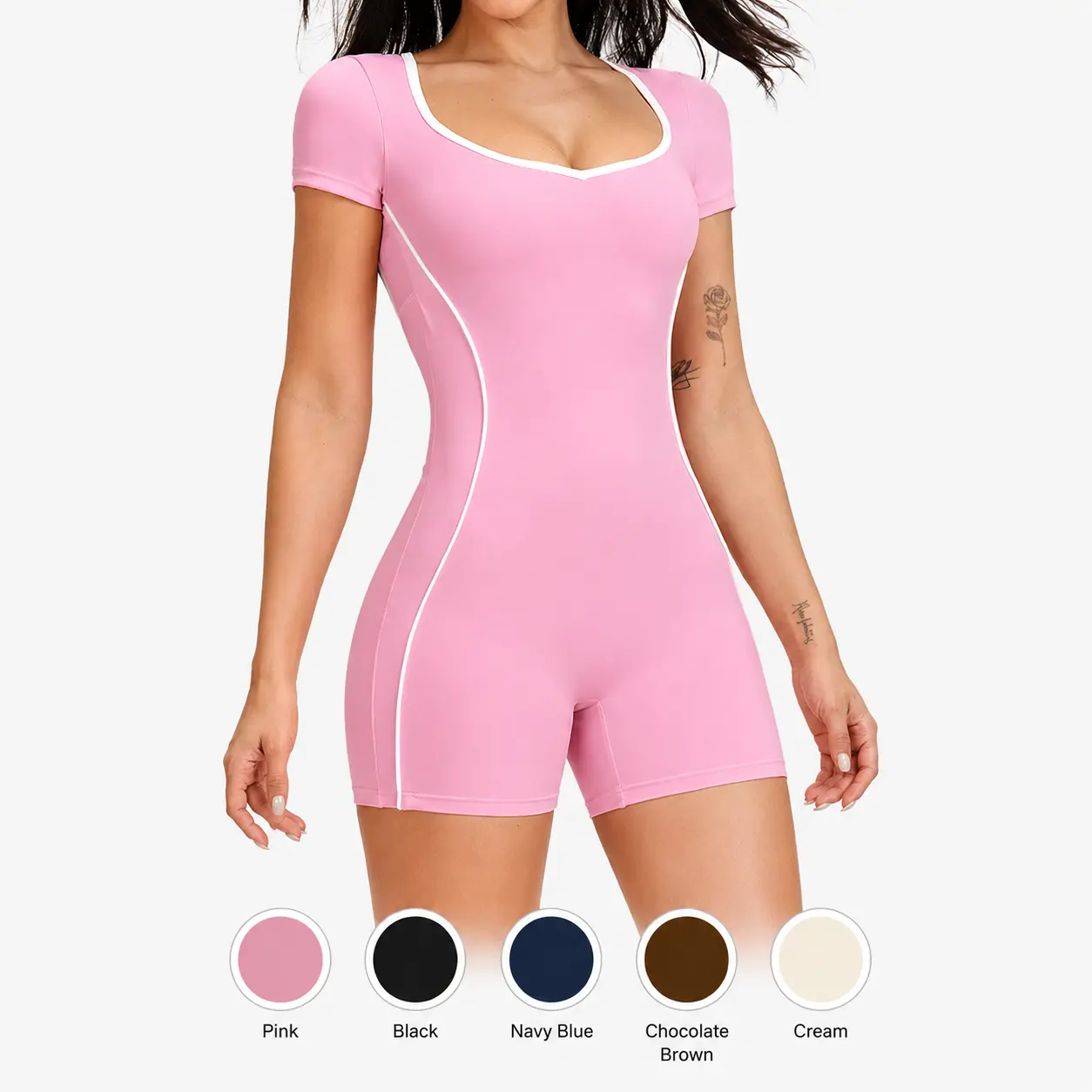 Color-blocked, sheer, open-back, backless bodysuit; women's fitted, waist-cinching workout wear; suitable for yoga,, training, and everyday wear.