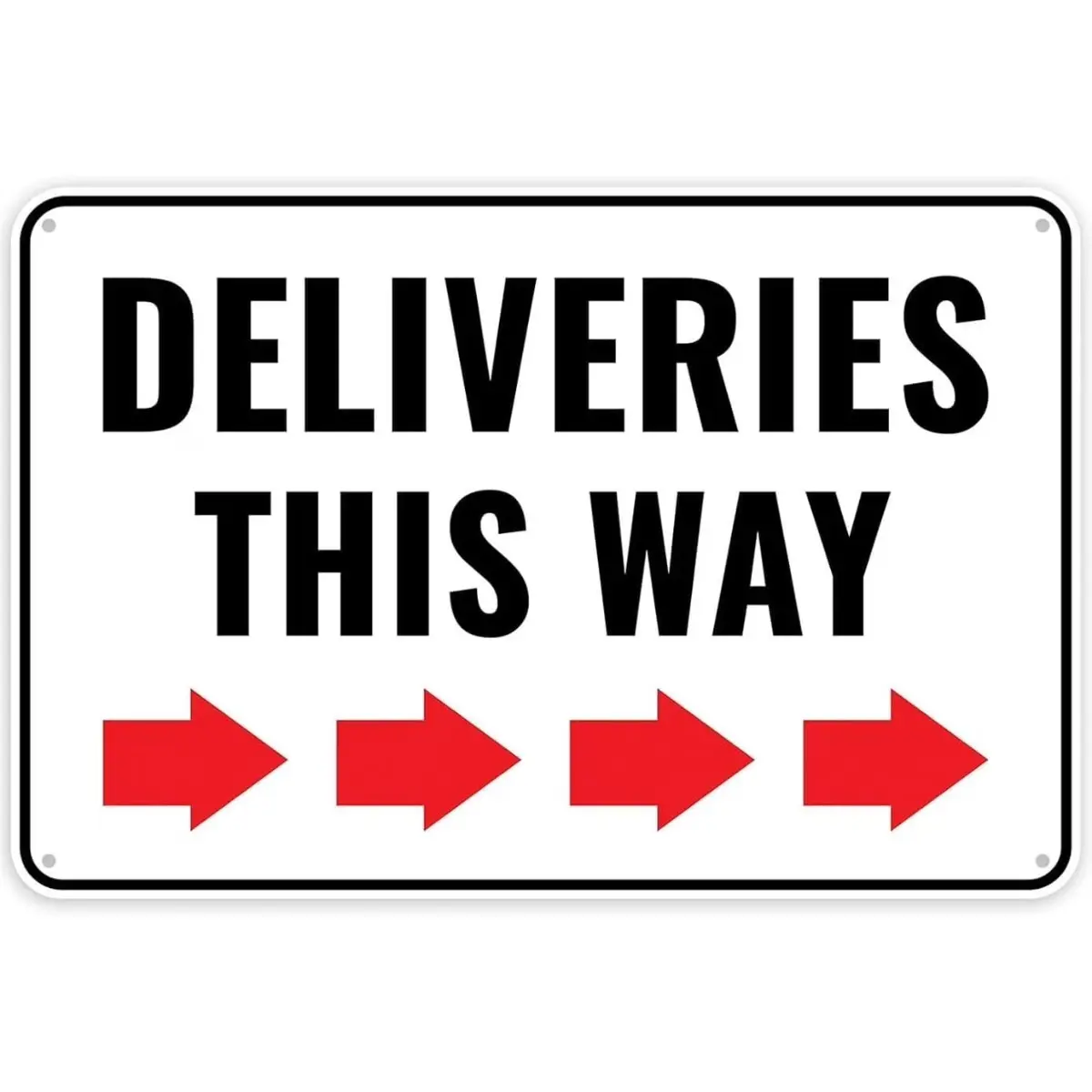 Deliveries This Way Directional Sign 8x12 Inch, Bold Black Text Red Arrow Guide Plaque, Viral Warehouse Store Parking Lot Business Outdoor Wall Decor