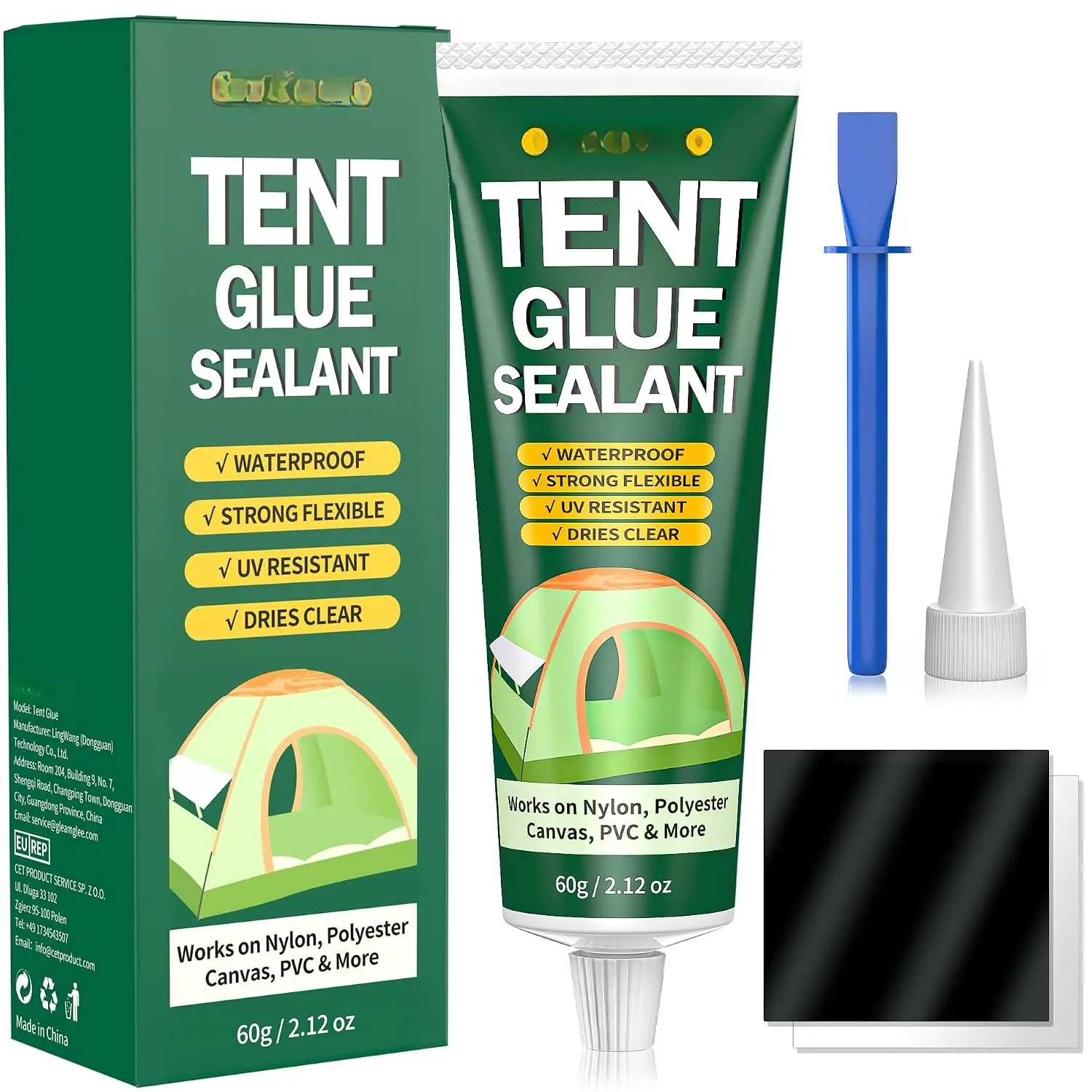 Tent Repair Glue Seam Sealer,  & Flexible Sealant Adhesive for Tent, Sleeping Pads, Awning & Groundsheet Repair and Outdoor Fabric, Works  Nylon, Canvas and Vinyl - 60ml / 2.12oz