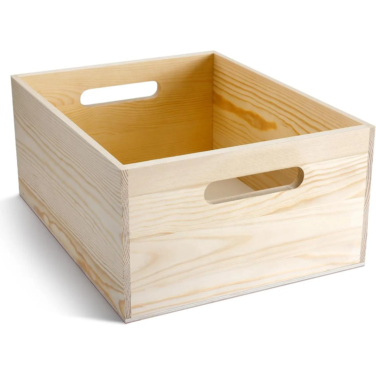 Large Wood Crates with Hand Holes, 15 x 12 x 7 Inches Pine Wooden Box Unfinished Wood Crate for Arts DIY Craft Hobbies and Home Storage
