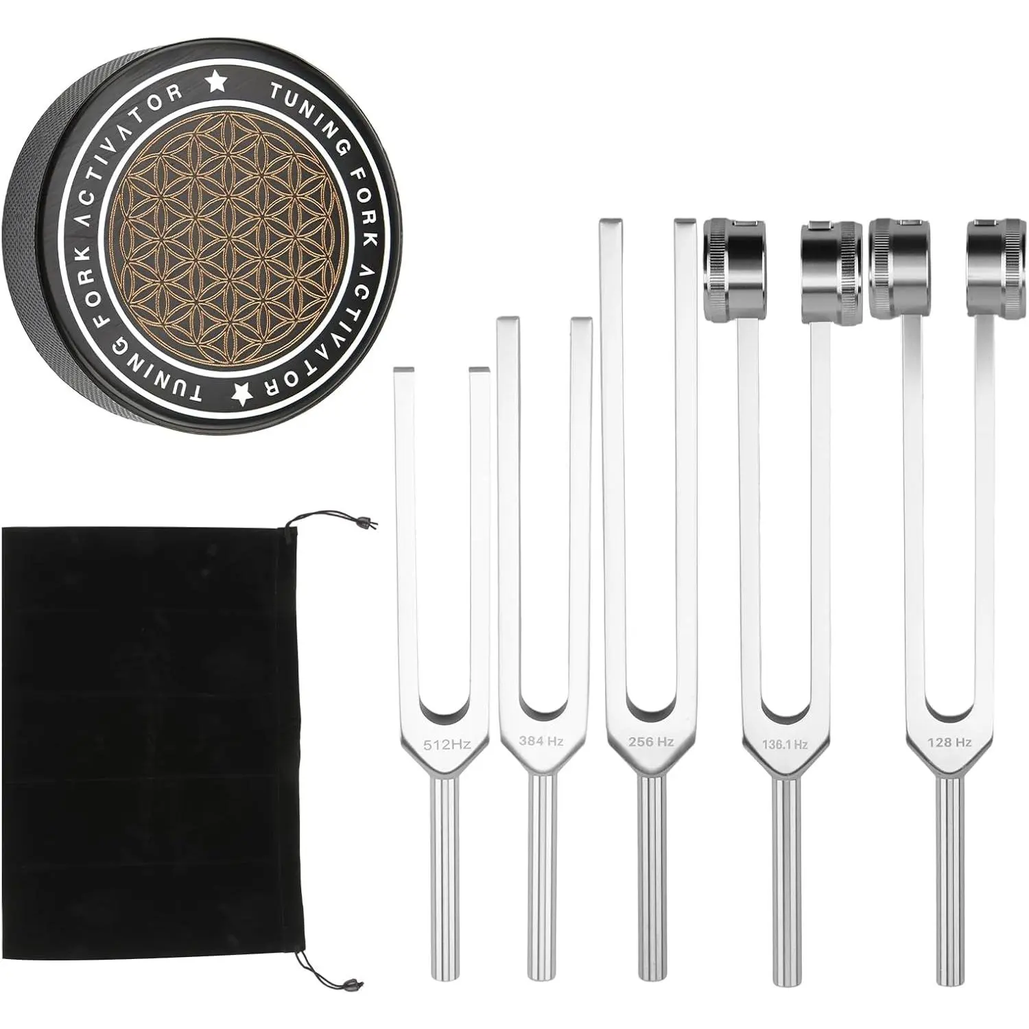 Tuning for Healing Set,Includes 128Hz, 136Hz, 256Hz, 384Hz,512Hz & Activator, in – Medical Sound Healing Instruments for Chakra, Yoga, and Meditation