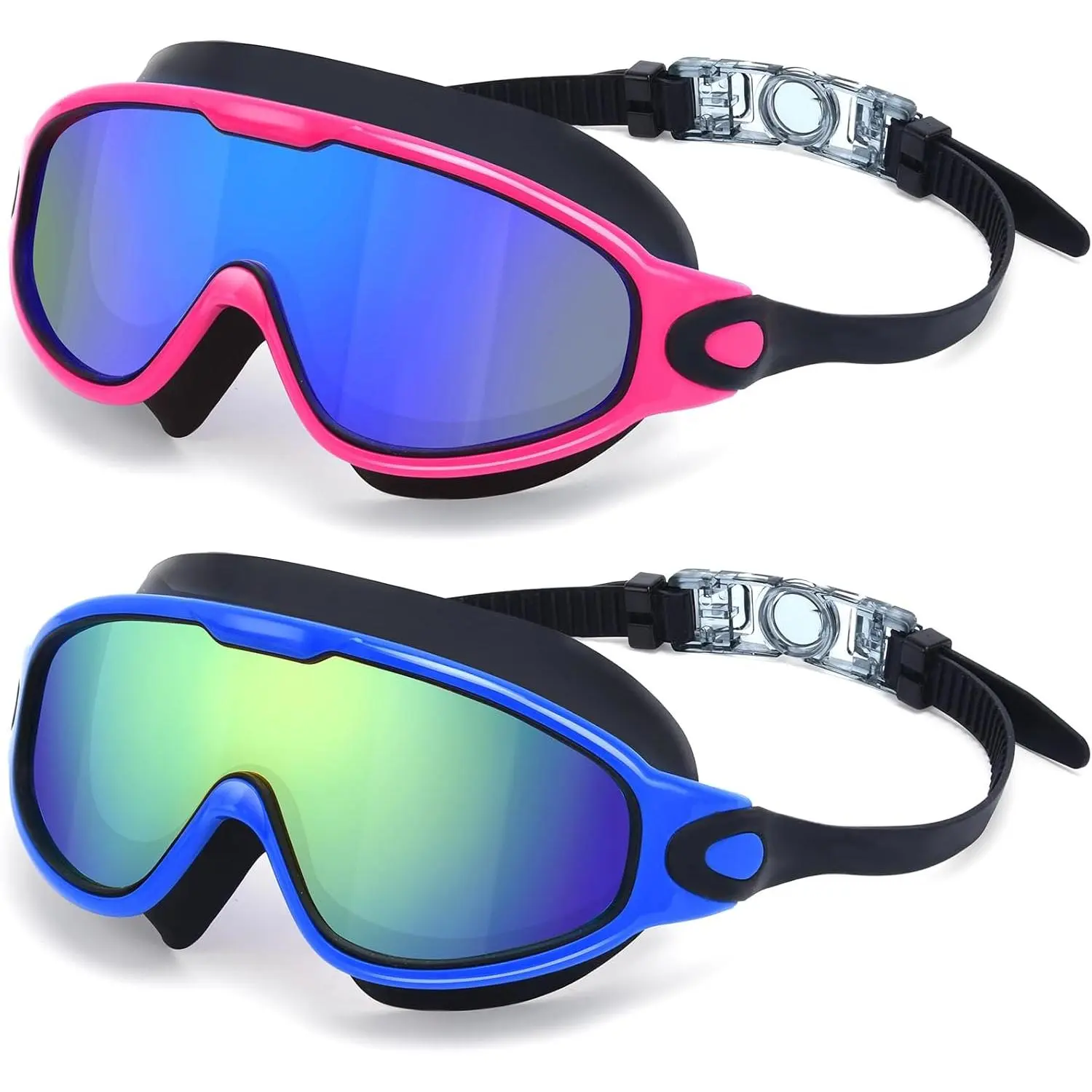2 Pack Swim Goggles for Adult Men Women,180°Wide Vision Anti-fog UV Protection No Leak Clear Swimming Goggles