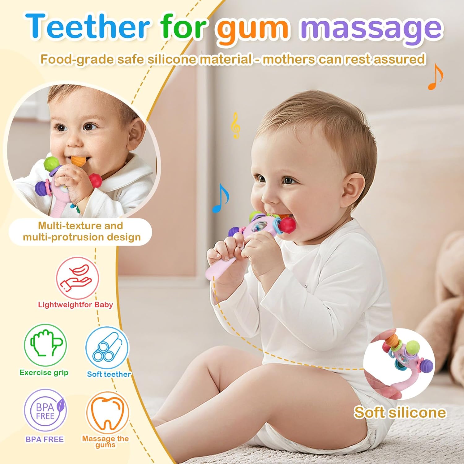 Baby Teether Rattle Toy, Baby Teething and Sensory Toy for Early Education and Motor Skills Training, Birthday Gift for Boys and Girls #GLOBAL PICKS Baby Teether Rattle Toy, Baby Teething and Sensory Toy for Early Education and Motor Skills Training, Birthday Gift for Boys and Girls #GLOBAL PICKS