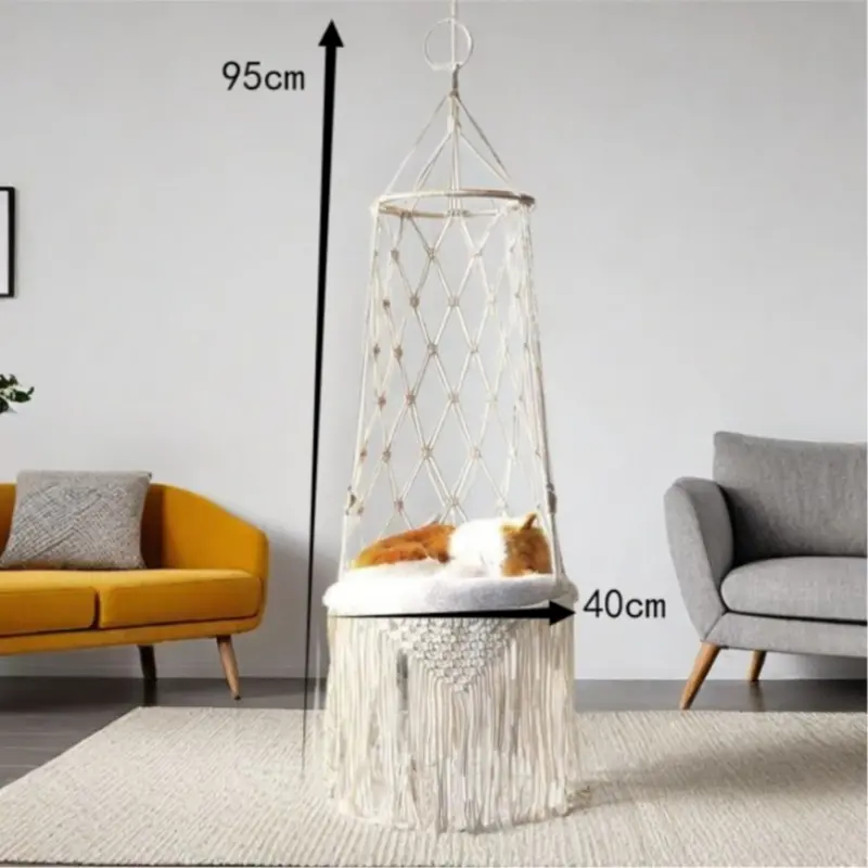 New Bohemian Style Handwoven Cat Hanging Basket, Medium Speed Artisan Crafted, Perfect for Home Decor and Pet Use