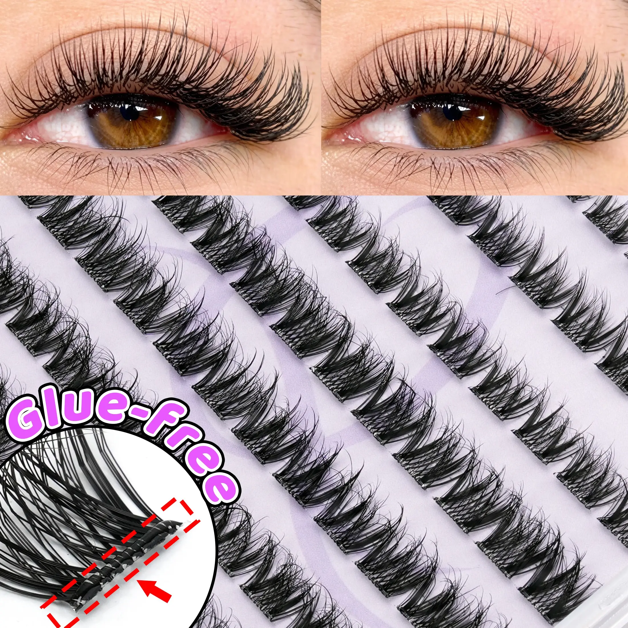 120 Pcs Glue-Free False Eyelashes, D Curl Cluster, Self-Adhesive Mixed Lengths, Reusable, Ideal for Daily Wear, Wedding, Cosplay, Christmas