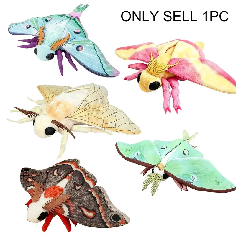 Giant Realistic Soft Moth Plush Toys, Luna, Rosy Maple, Atlas & Silkworm Moth, Kawaii Stuffed Animals, Home Decor Gifts for Girls & Insect Lovers