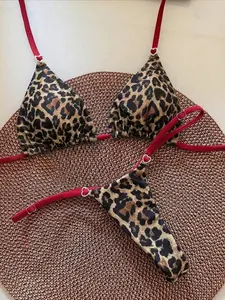 Vintage Leopard Print Bikini with Straps and Heart Buckle, High Cut Split Swimwear, Sexy Beach Two-Piece Set, Wild Leopard Pattern, Bikinis Sets, Bikini Set Swimsuit