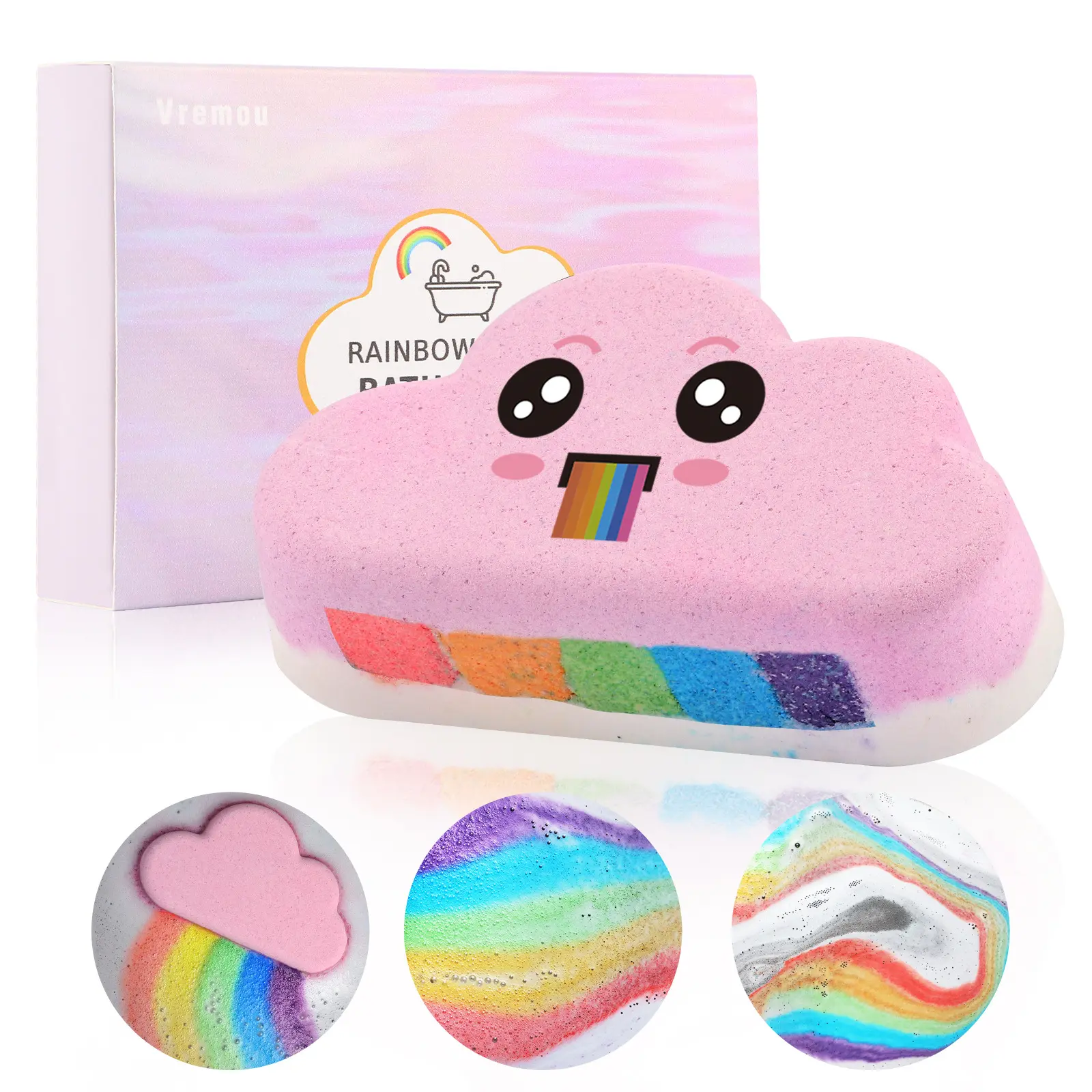 100g Rainbow Cloud Scented Bath Bomb, for men and women, gently cleanses and nourishes skin, releases fragrance, creates comfortable bathing experience