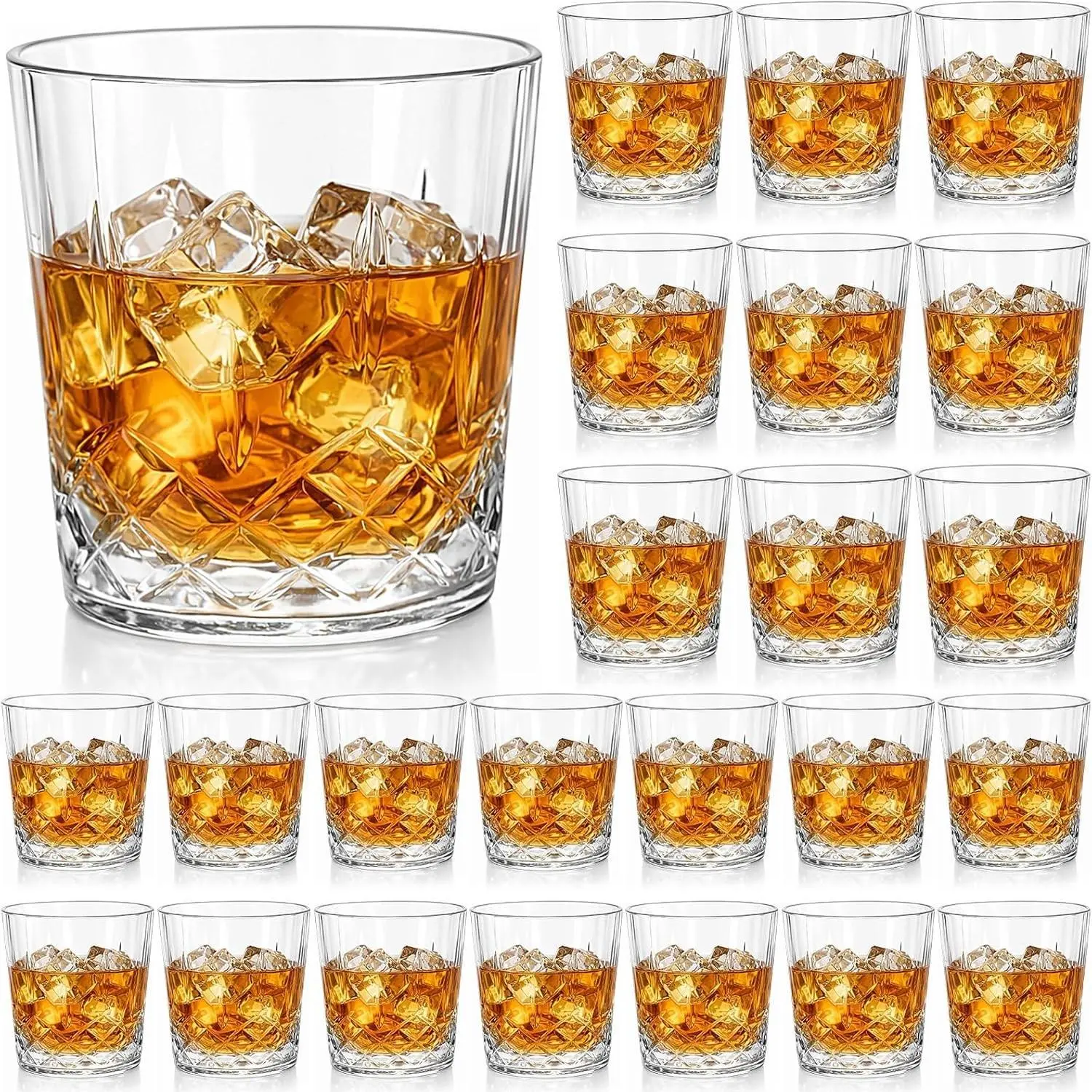 Yungyan 24 Pcs 10 oz Clear Unbreakable Reusable Plastic Whiskey Glasses, Old Fashioned Cups for Men, Ideal for Cocktail, Rum, Bourbon, Vodka, Liquor