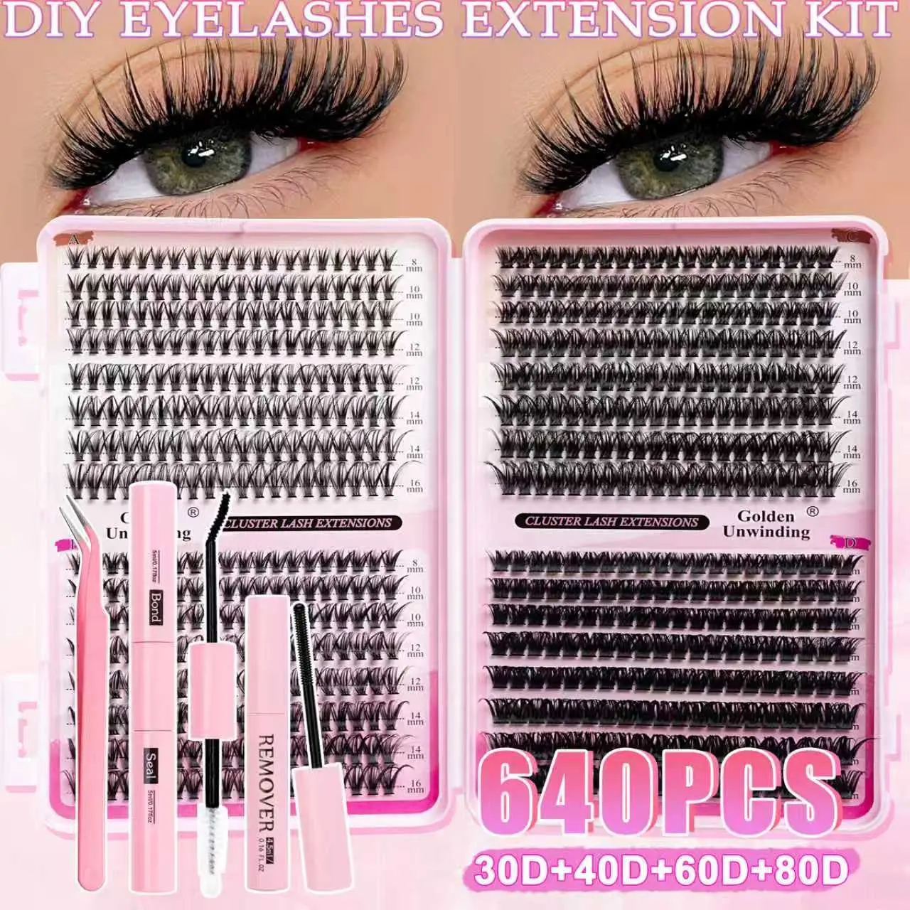 640 sets of fake eyelash extension kits, Synthetic Lashes, high capacity, 30D/40D/60D, individual clusters, Fluffy Eyelashes Cluster, D-type curled, DIY, suitable for daily use, gatherings, travel, or as a gift for family