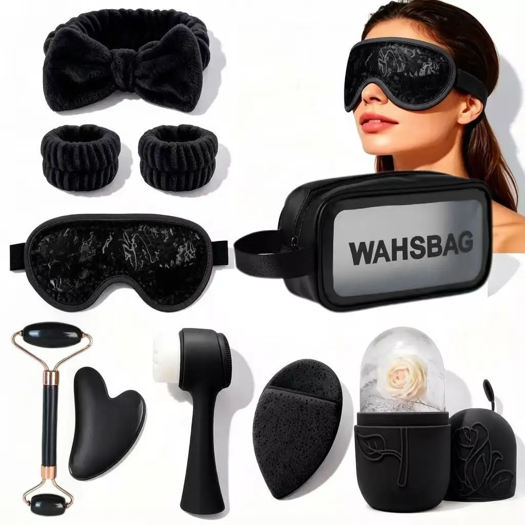 10-Piece Facial Care Kit, Facial Tool Set, Includes Face Wash Headband, Ice Cube Tray, Massage Roller, Gua Sha Board, Makeup Bag, Portable, Gift Idea