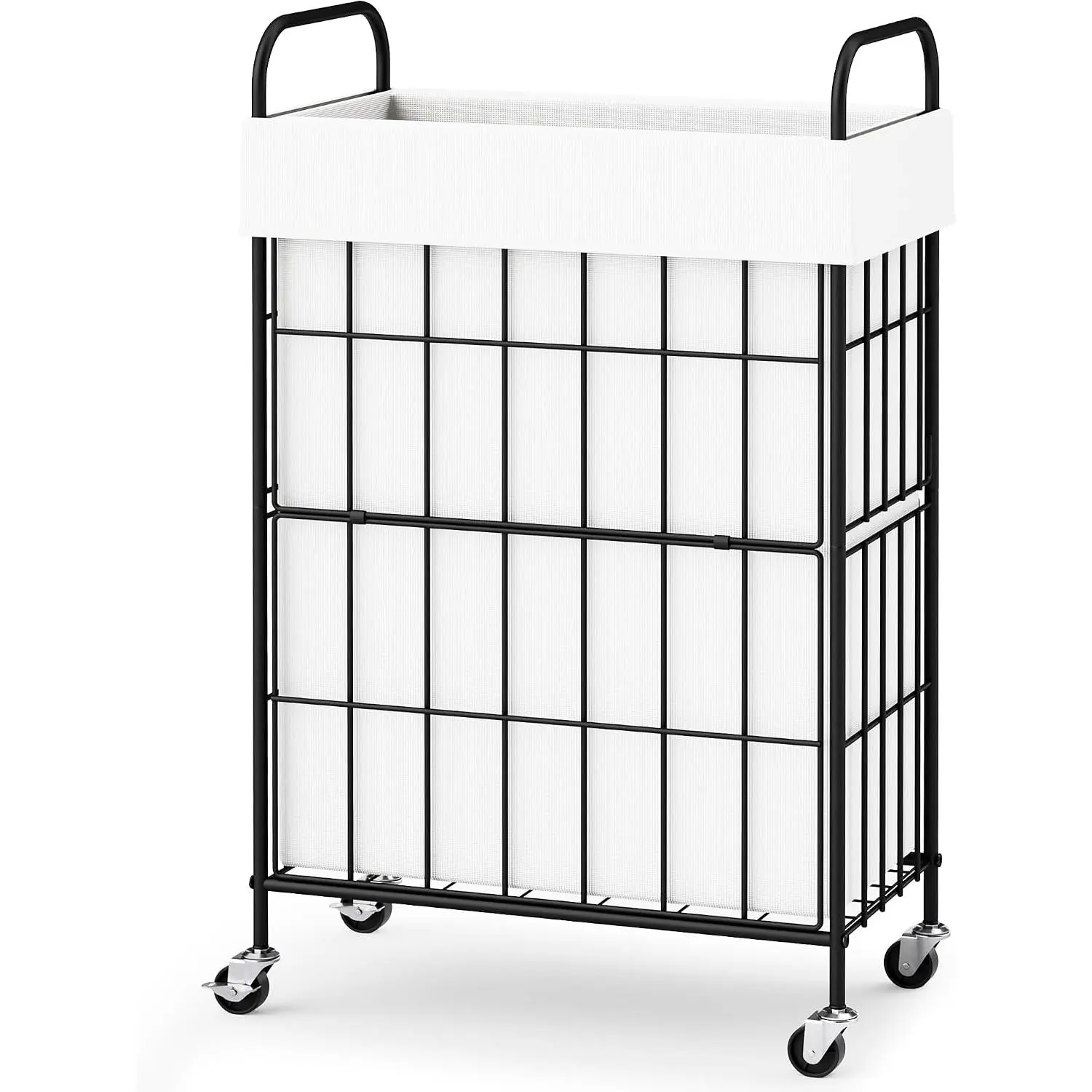 60L Slim Laundry Hamper with Wheels, Laundry Basket with Liner Bag | Lockable Rolling Casters; Reinforced Steel Frame; Breathable Fabric Construction; Space-Efficient Design
