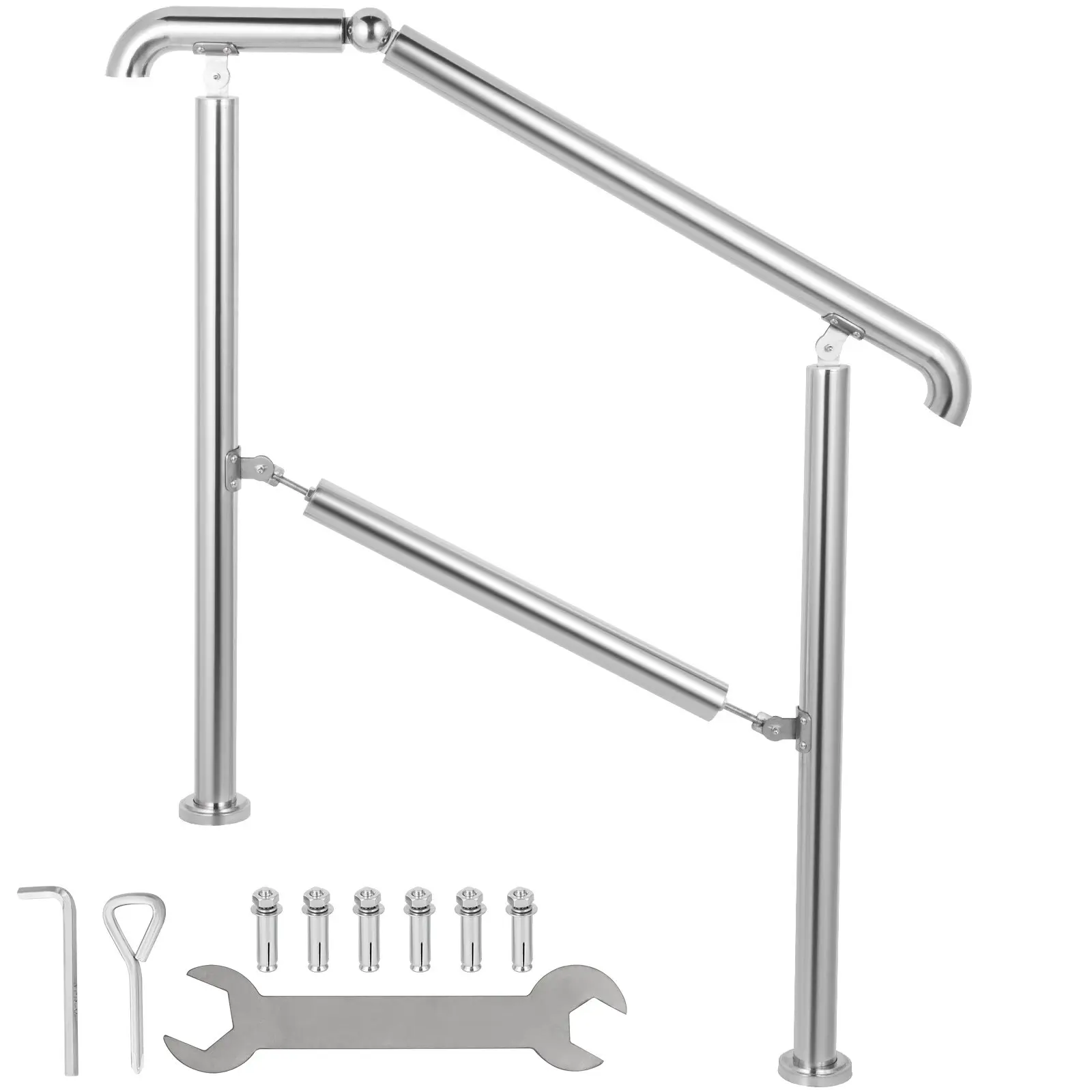 【DealsForYouDays】VEVOR 304 SS Stainless Steel Transitional Handrail Kit, Level Surface & 2-3 Adjustable Step Fitting, Supports Stairs Indoor/Outdoor, 441lb Capacity, Silver DIY Installation Kit