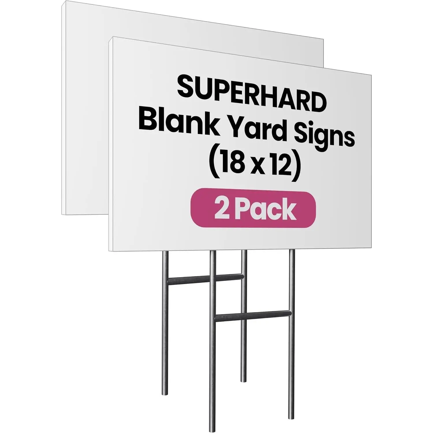 2 Pack 18 x 12 White Blank Yard Signs with Metal Stakes,  Corrugated Plastic Signs for Rent, , Party, Birthdays, DIY, Event, Advertising, Garden, Blank Lawn Signs for Outside