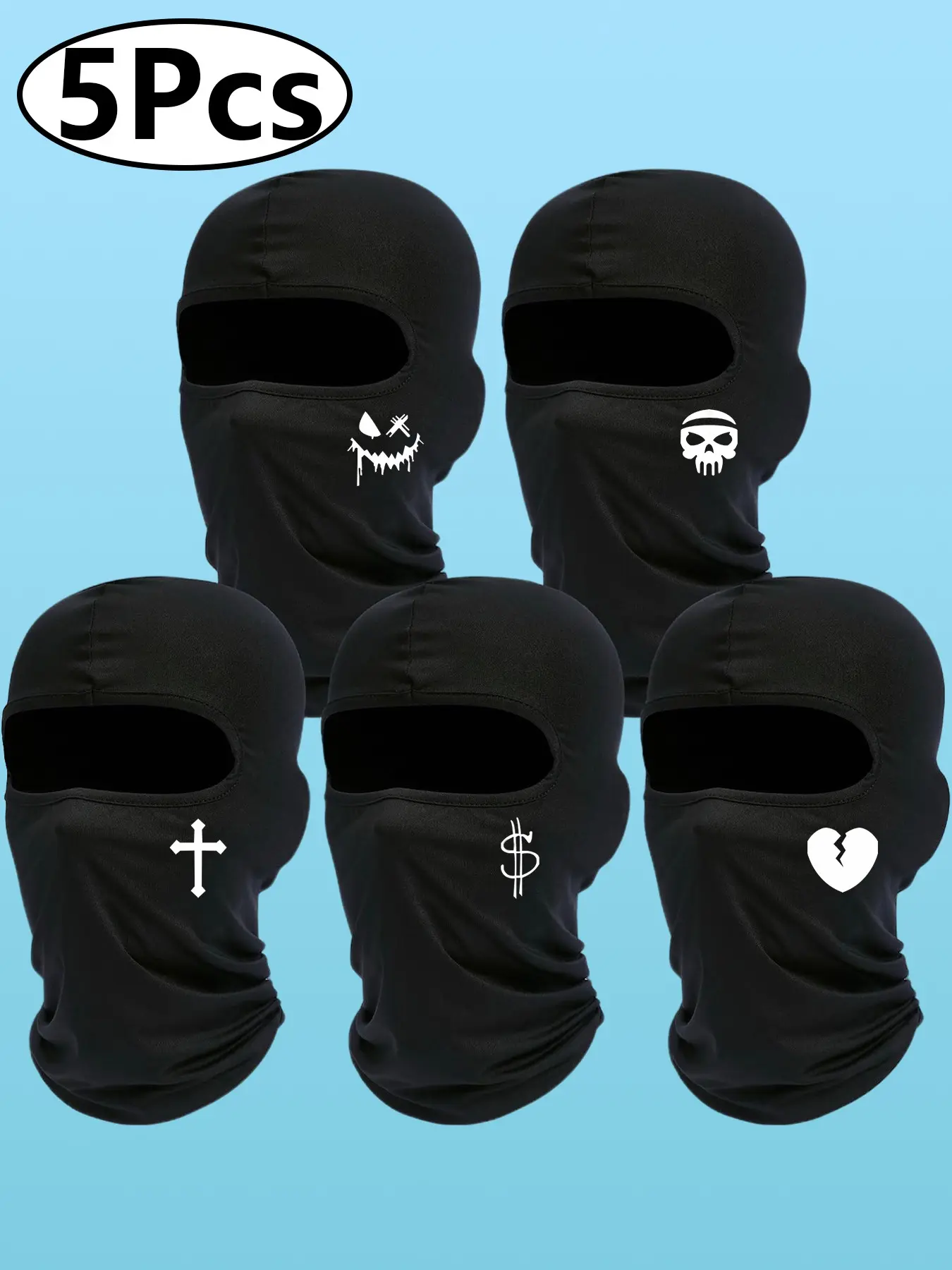 5 Pcs Face Cover Balaclava Printed pattern Ski Mask, Neck Gaiter Motorcycle Gear Summer Cooling Windproof Scarf for Men/Women