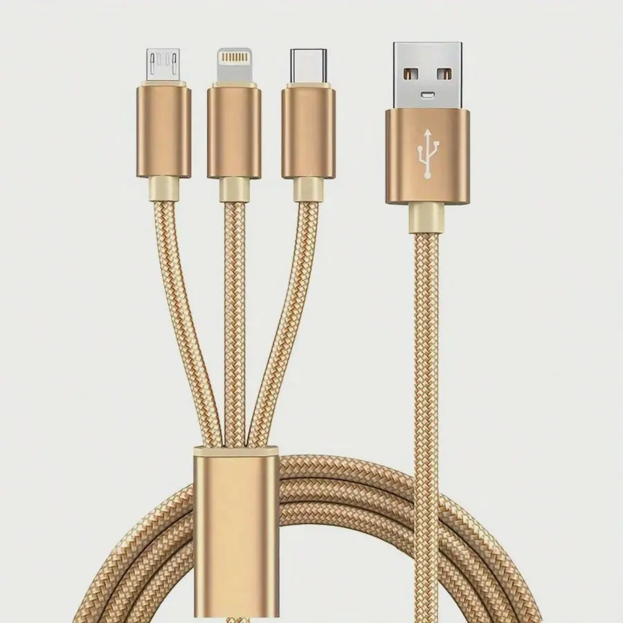 3-In-1 Fast Charging Data Cable, Compatible With IPhone, Type-C Phones, Android Phones, Durable, Nylon Braided USB Charging Cable, Universal Fast Charge USB To Lightning/Type-C/Micro USB Interface Cable