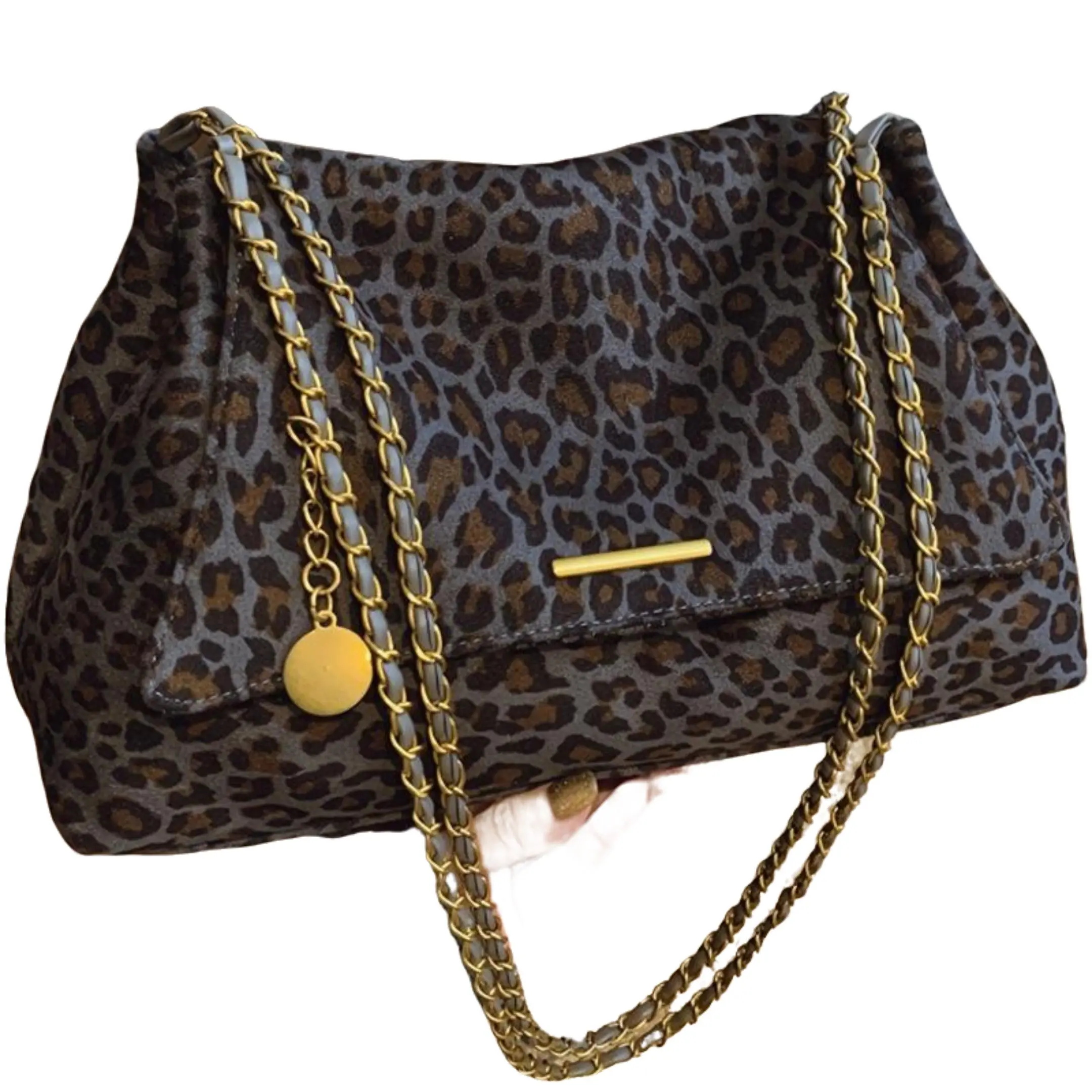 Faux Suede Leopard Print Shoulder Bag for Women - Large Capacity Tote Bag with Chain Strap, Soft Daily Commute Handbag with Phone Pouch, Coin Purse & Cosmetic Bag
