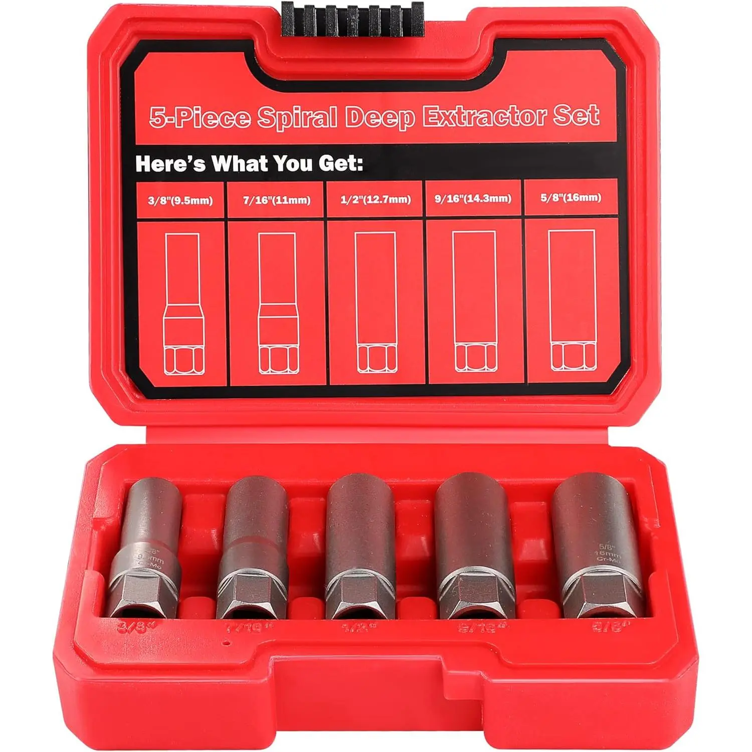 5-Pcs Spiral Deep Bolt Extractor Set, Stripped Bolt Remover Lug Nut Extractor Set, Stripped Lug Nut Remover for Broken Damaged Rounded-Off, Nuts,, Studs, Threaded