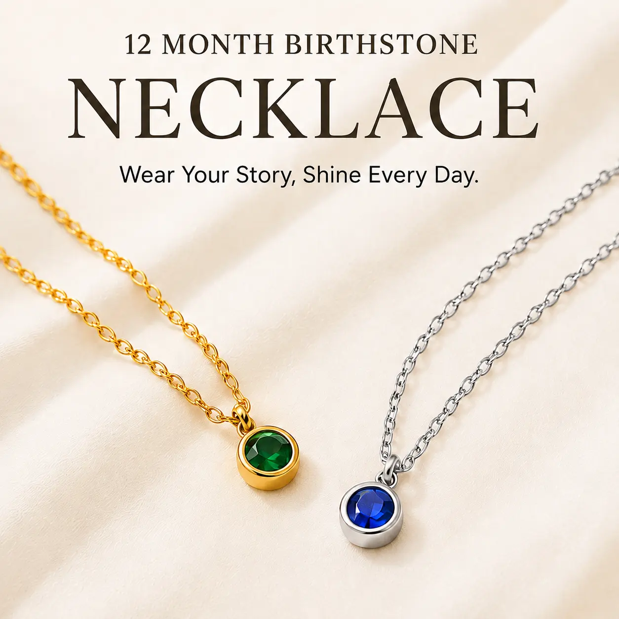 Round Birthstone Necklace for Women, 18K Gold Color & Steel Color Stainless Steel Pendant Necklace, Birth Month Selectable  Jewelry Gift for Her