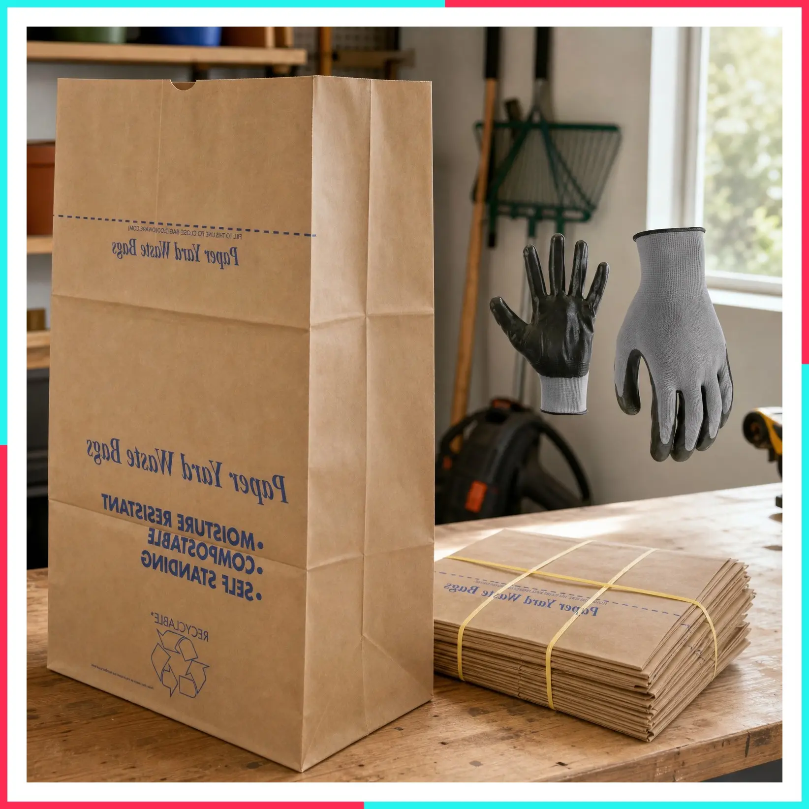 30 Gallon Lawn & Leaf 2-Ply Heavy-Duty Yard Waste Compost Paper Bags with Gardening Gloves, Eco-Friendly, Tear Resistant, Self Standing, Biodegradable, Made in USA, 30 Count