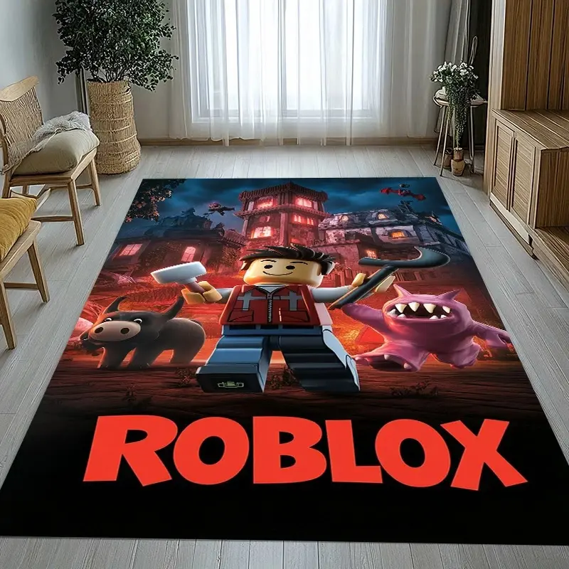 Roblox Theme Tufted Weave Non-Slip Area Rug - Soft Indoor Use Retro Look Carpet for Kids Bedroom, Playroom - Home Decor Gift for Sofa Side, Doormat