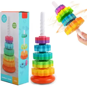 Baby Spinning Stacking Toys, Spin ABS Plastic and Color Rainbow Design Ring Stacker Baby Toys 6 to 12 Months Montessori Educational Learning Autism Sensory  Boys and Girls New model