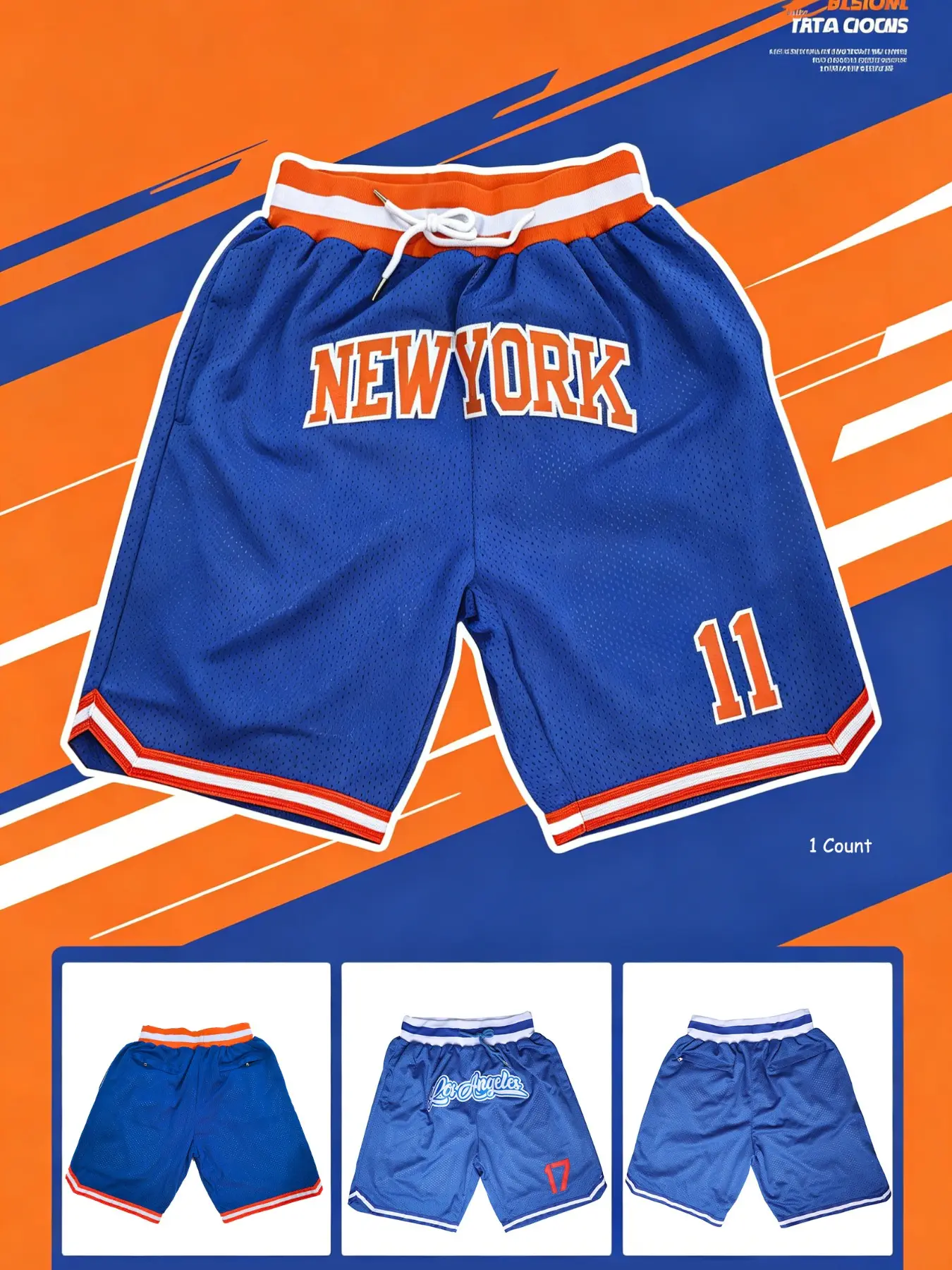 Men's Basketball Athletic Shorts Blue #11 Knicks #17 Mesh Breathable, Dual Pockets with Zipper, Loose-Fit Casual Gym Shorts for All Seasons