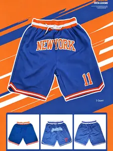 Men's Basketball Athletic Shorts Blue #11 Knicks #17 Mesh Breathable, Dual Pockets with Zipper, Loose-Fit Casual Gym Shorts for All Seasons