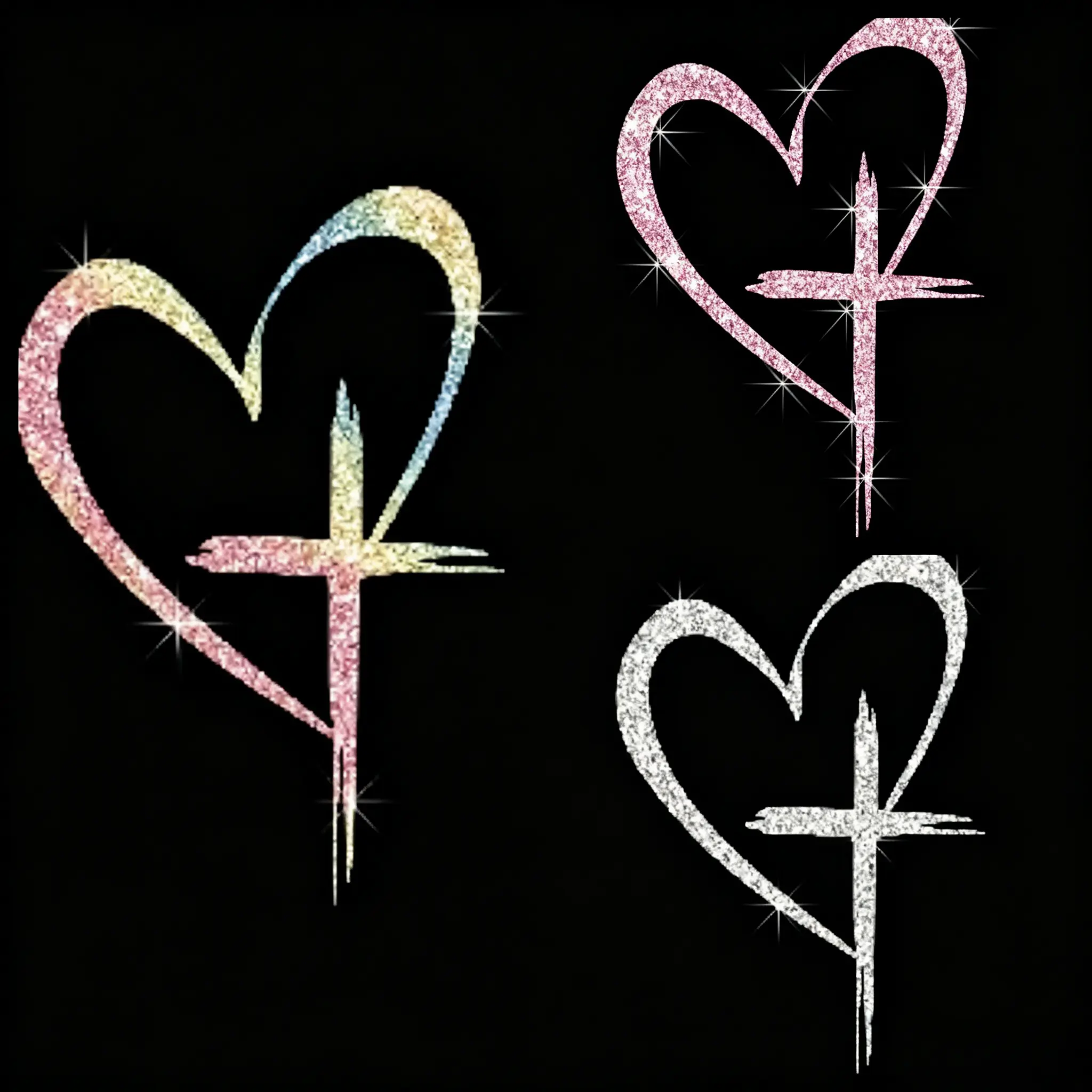 3pcs Sparkling Heart & Cross Christian Religion Car Stickers, Water Resistant Vinyl Decals for Vehicles, Window, Bumper & Spark-Inspired Decoration (Also for Laptops), Automotive Vinyl Decal, Car Styling Decals